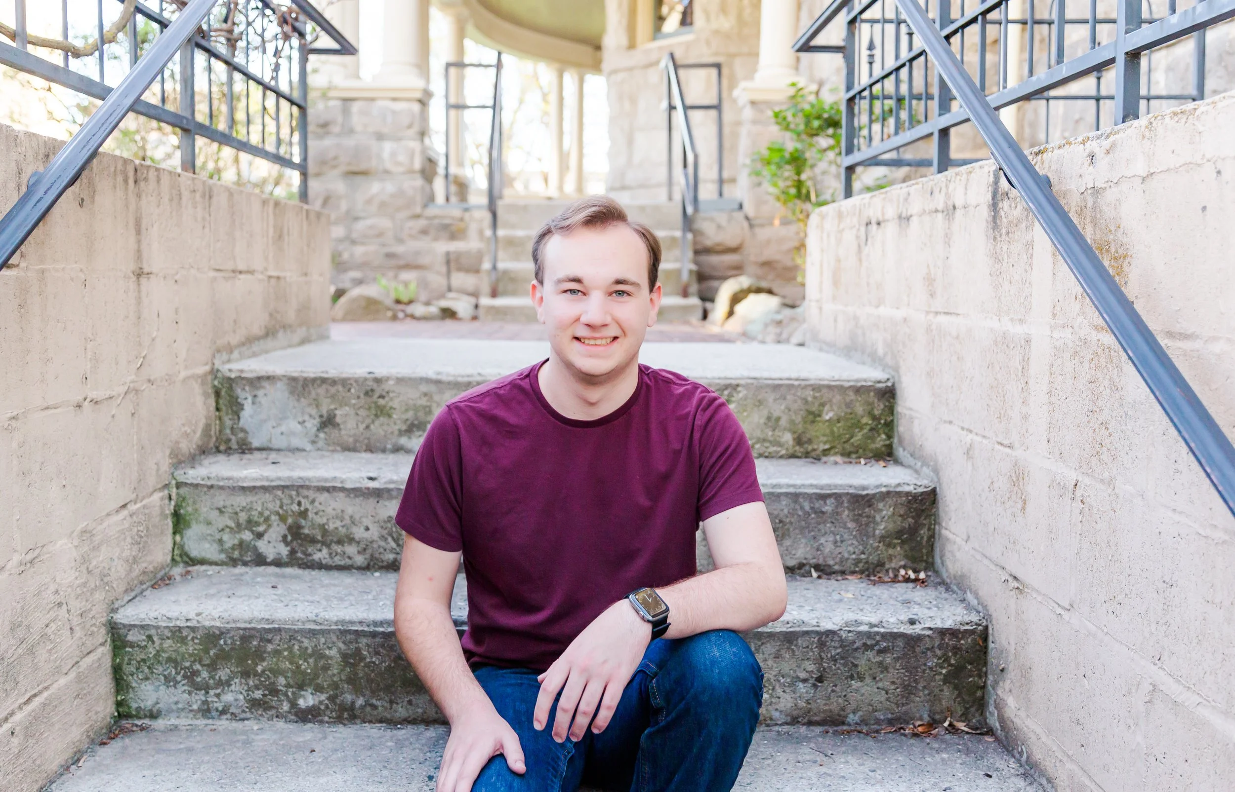 Senior sitting on stairs