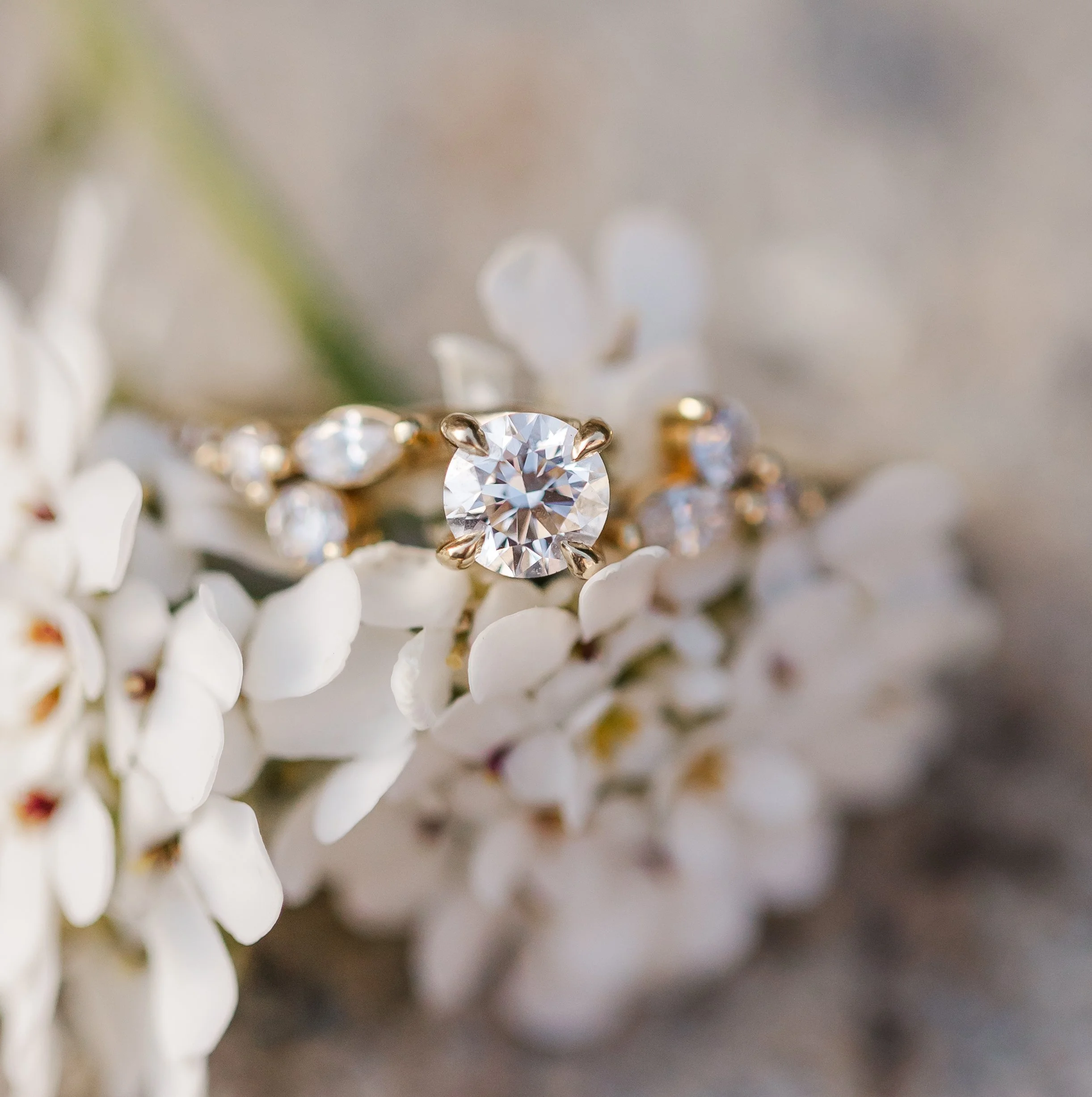 Spring flowers with Engagement ring
