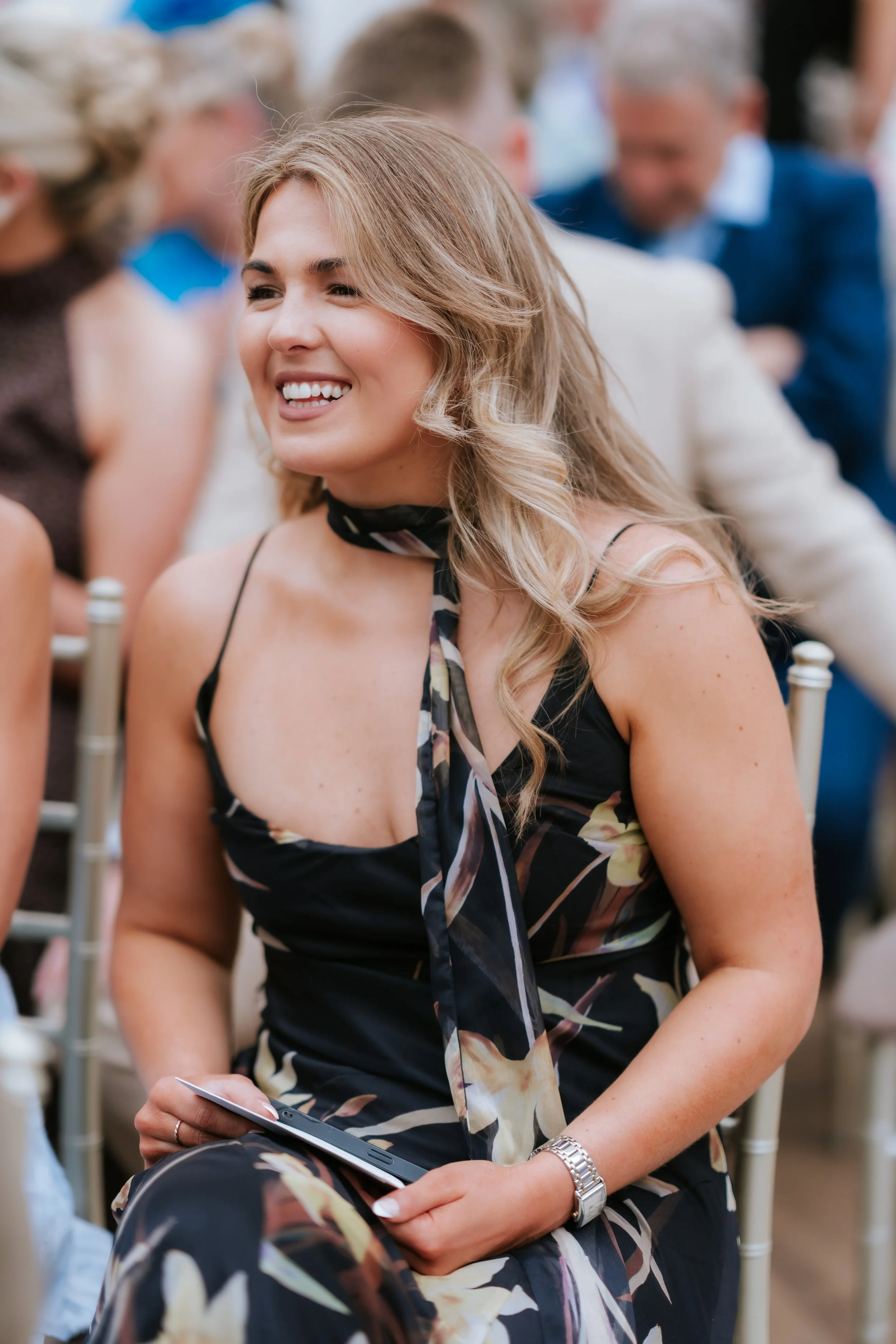 A guest enjoying the wedding reception at Cornhill Castle.
