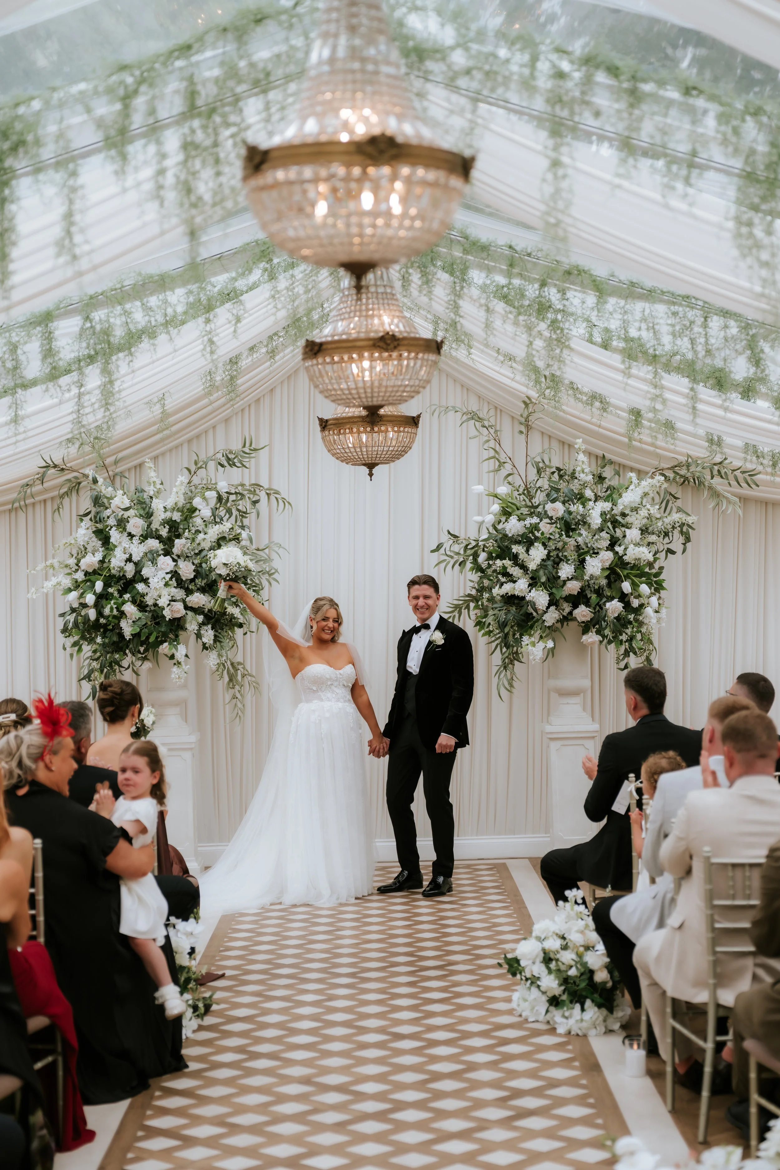 Emma and Frazer exchanging vows in Cornhill Castle’s refurbished pavilion.