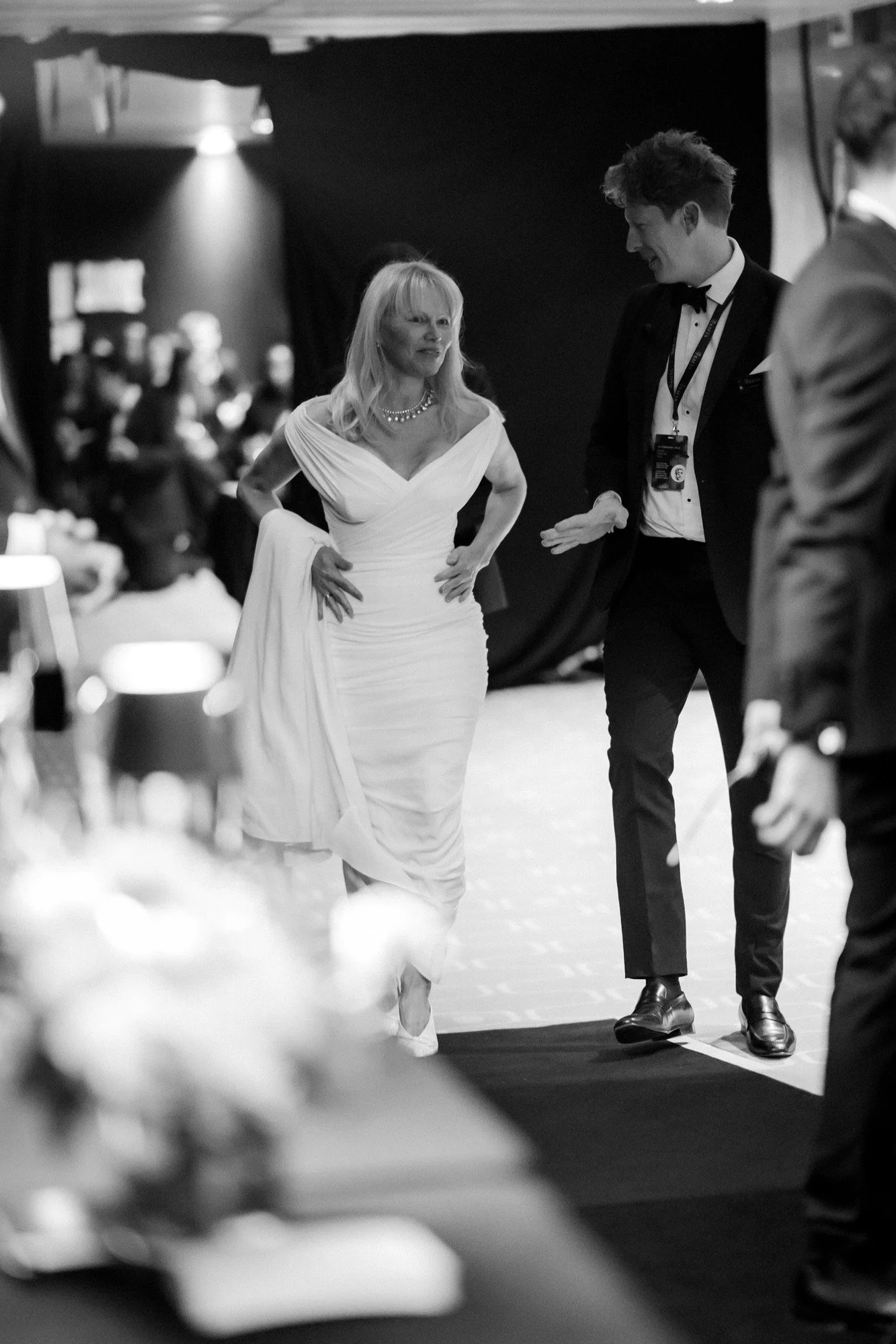 Pamela Anderson backstage at the 2025 BAFTA Film Awards.