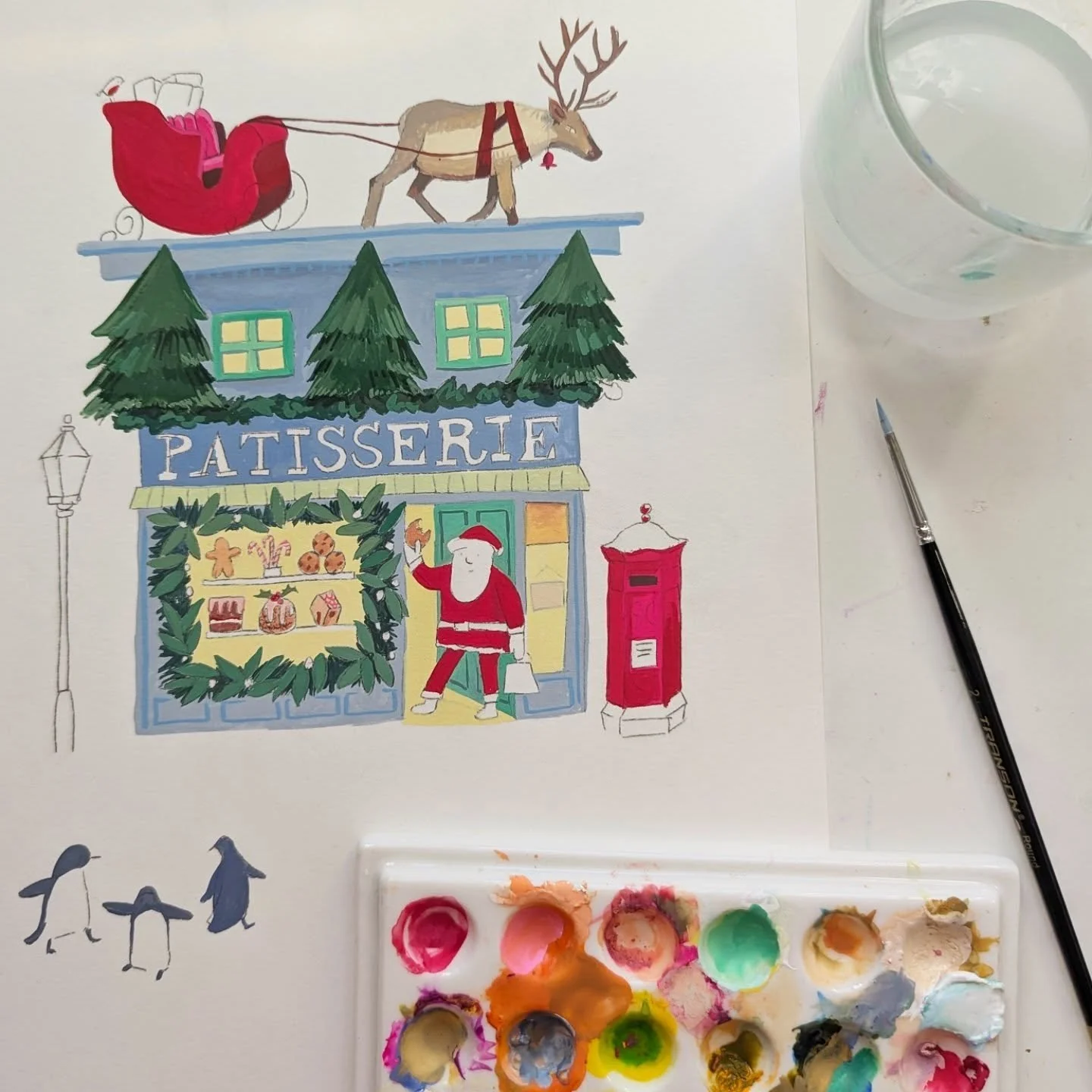 On the painting table today&hellip; a new Christmas card design in the making! 🎄 

Right now I&rsquo;m all about the little details, soaking up inspiration from storybook illustrations and trying to bring that same magic to my work. Can&rsquo;t wait