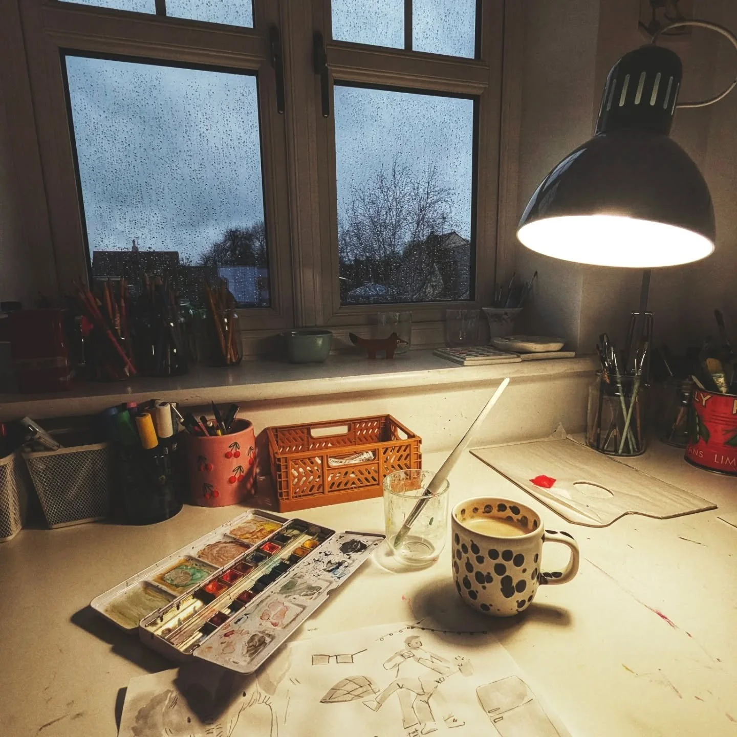 It might be pouring outside, but these are my favourite kinds of days, cosy in the studio with a cup of coffee and ready to get stuck into a blissful day of painting.

As wintery as it is today, I&rsquo;m actually designing ten new Valentine&rsquo;s 