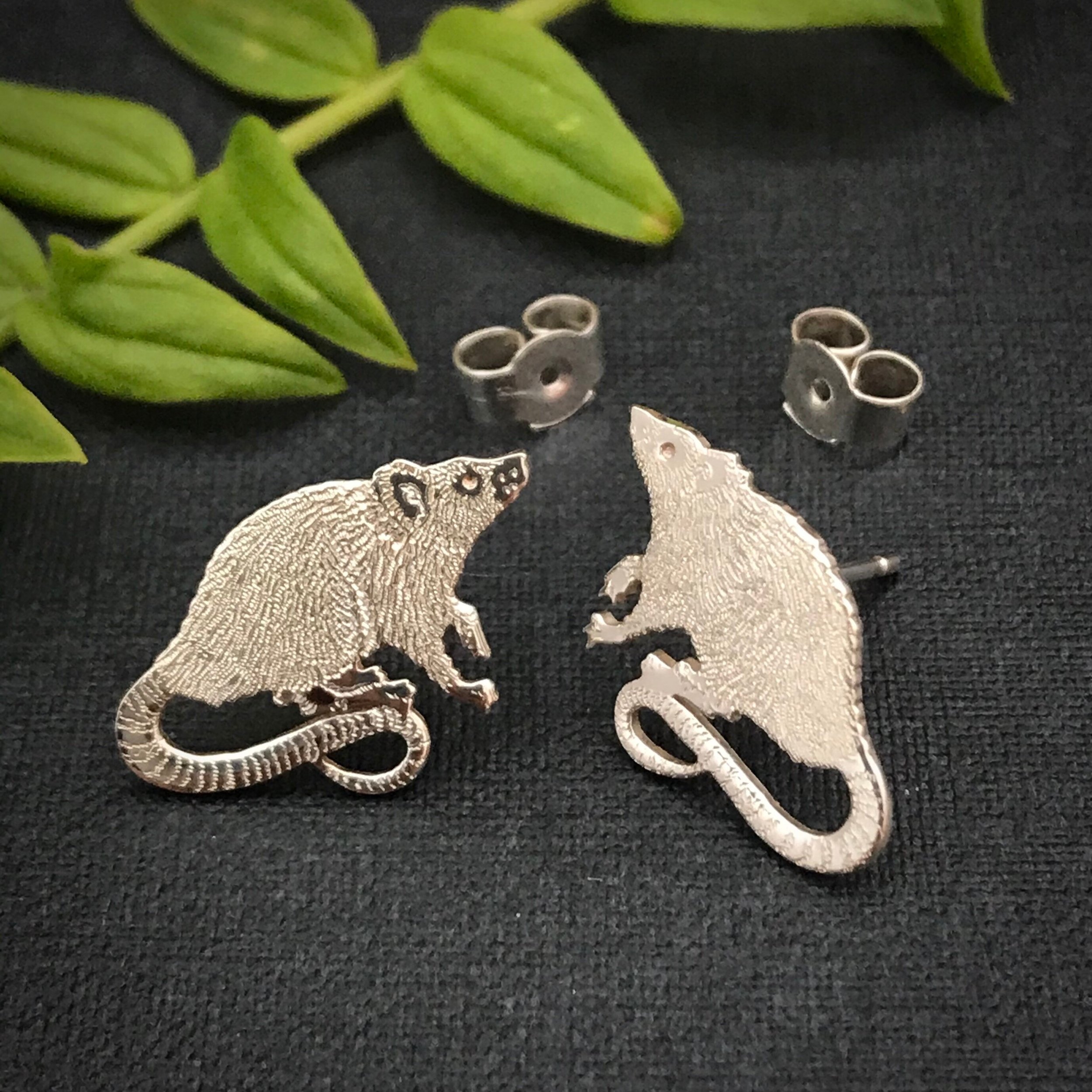 Silver Rat Stud Earrings.
