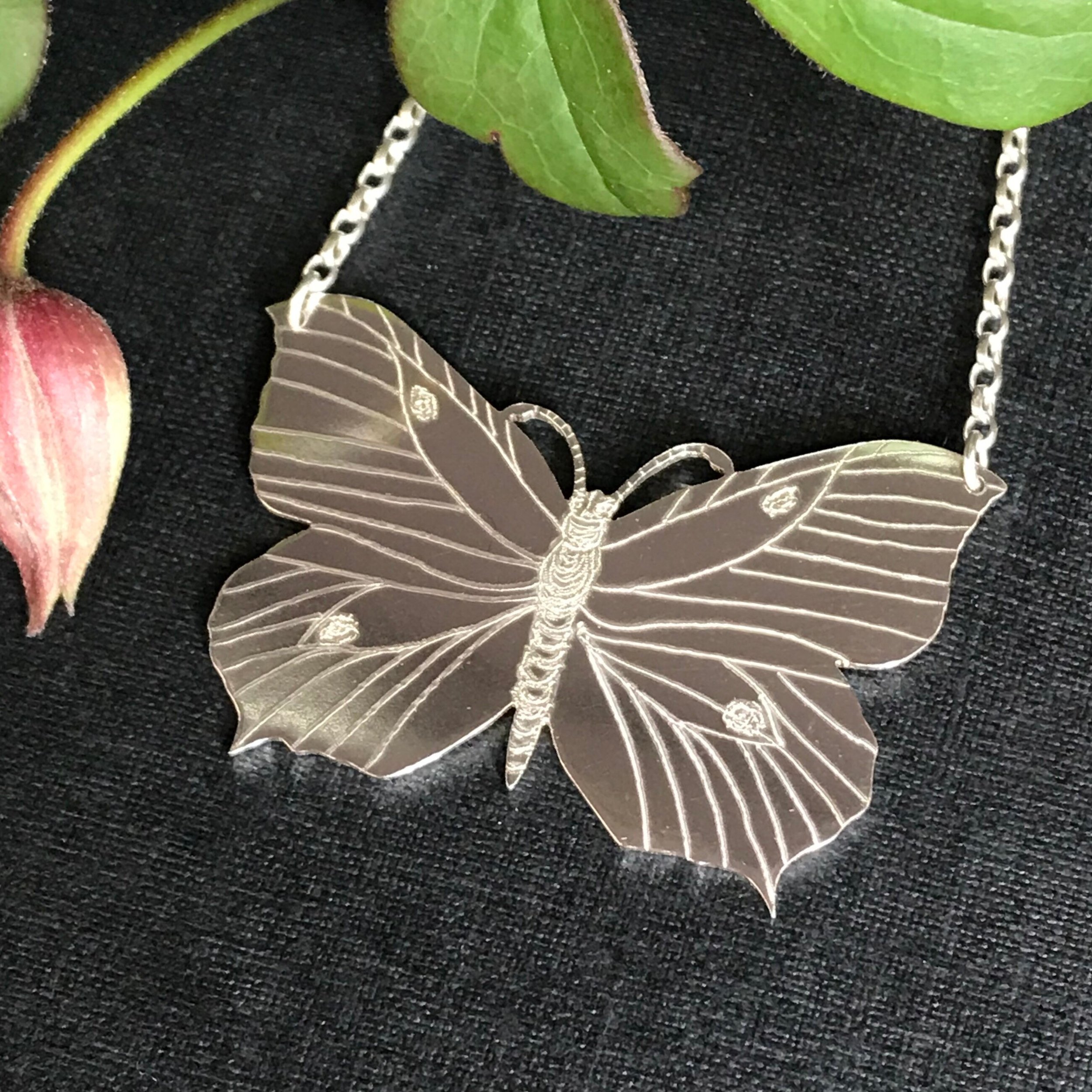 Silver Handmade Brimstone Butterfly Necklace.