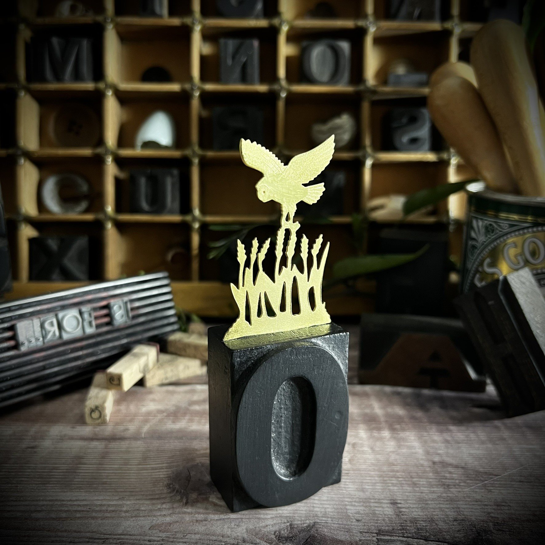 OWL FLYING LETTERPRESS BLOCK (Small)