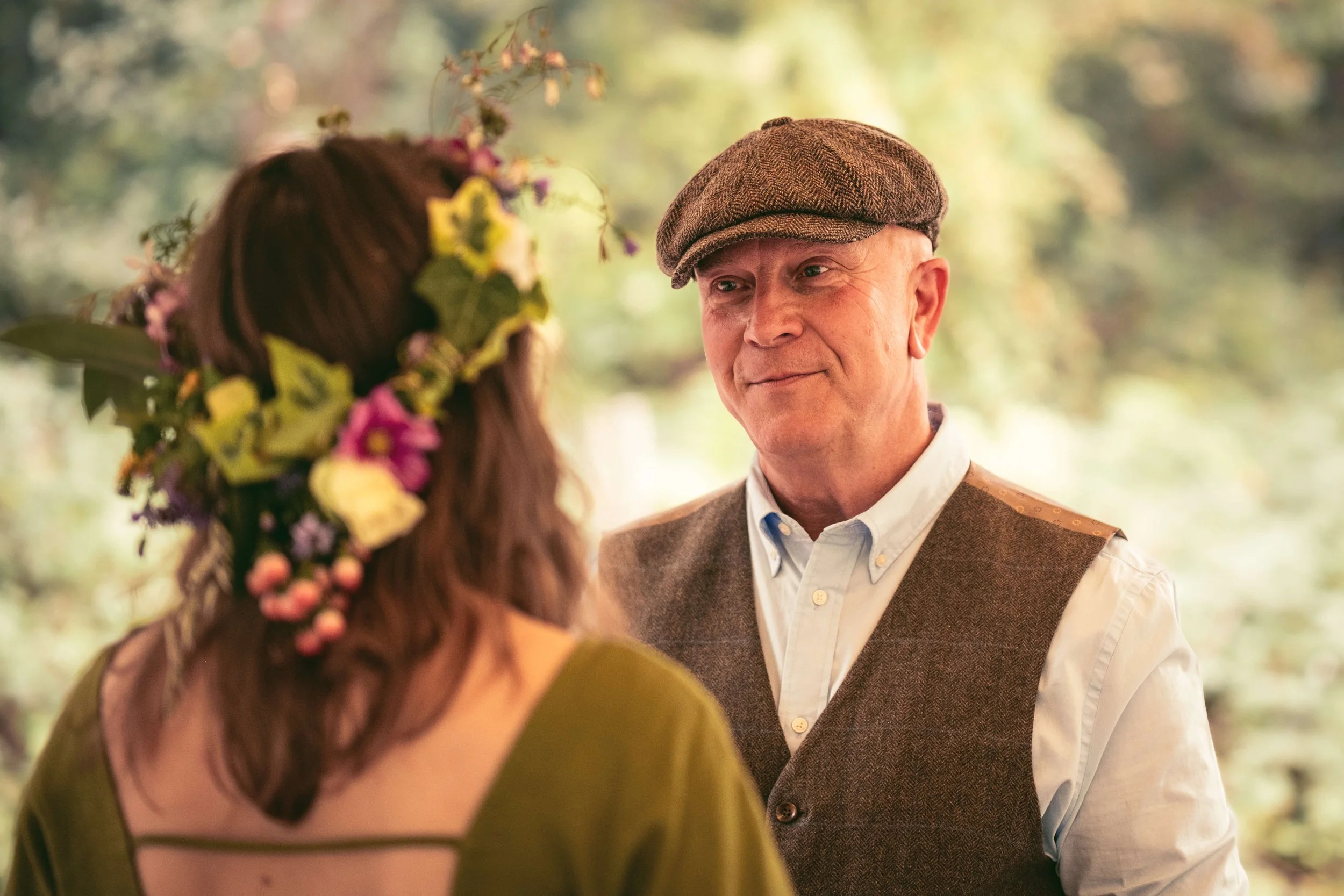 Forest husband and bride make vows
