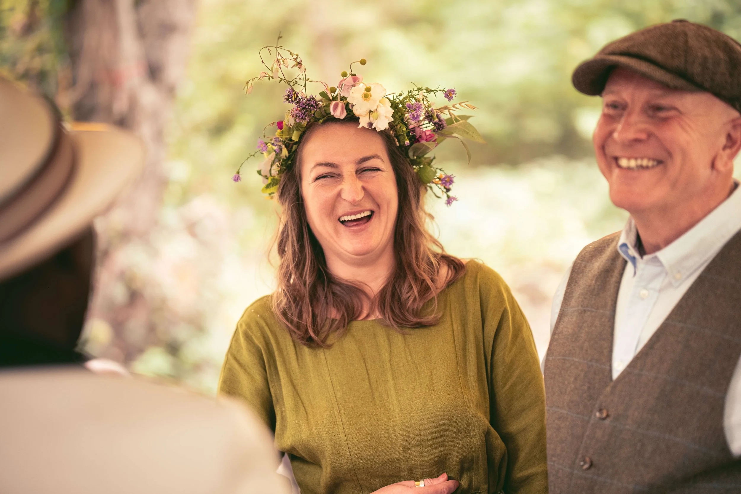 laughing couple at hand fasting