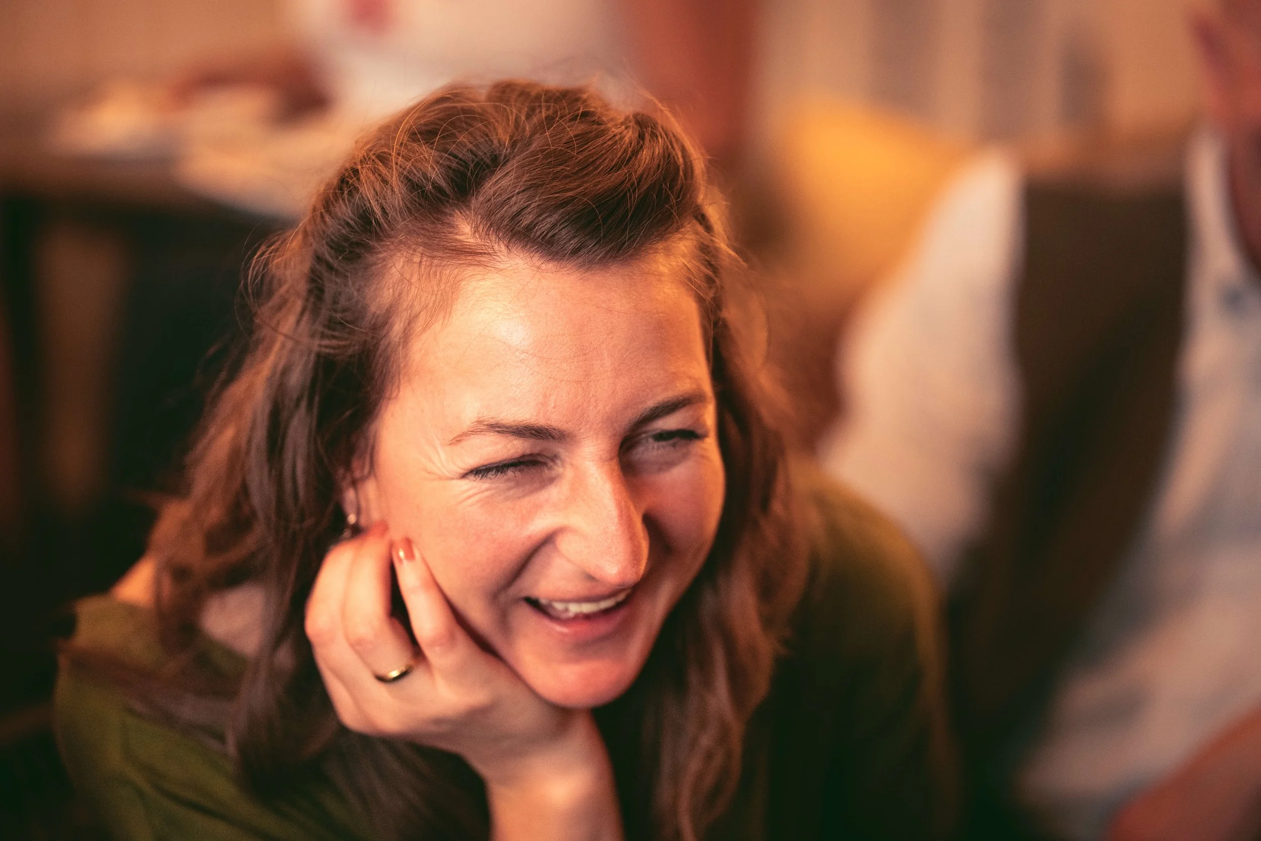 smiling bride at wedding reception