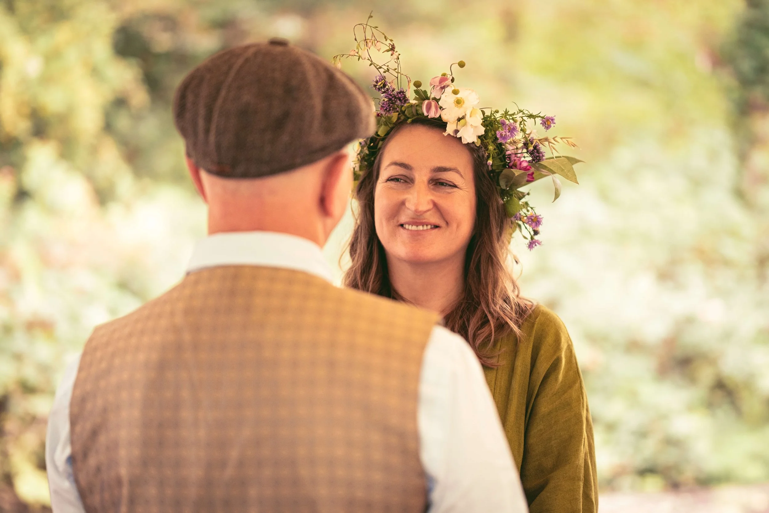 smiling bride at pagan wedding