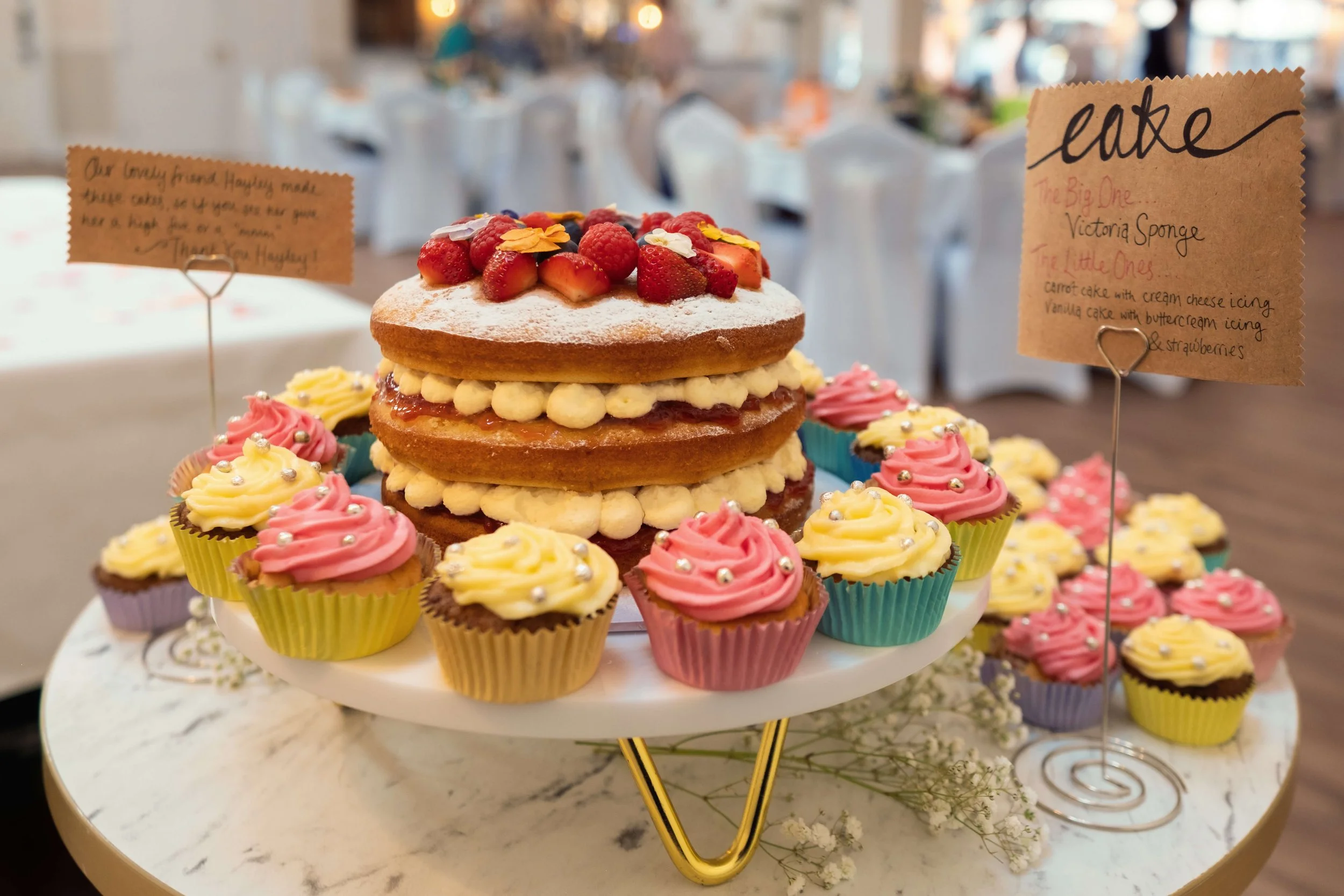 Cup cake and Victoria sponge wedding cake
