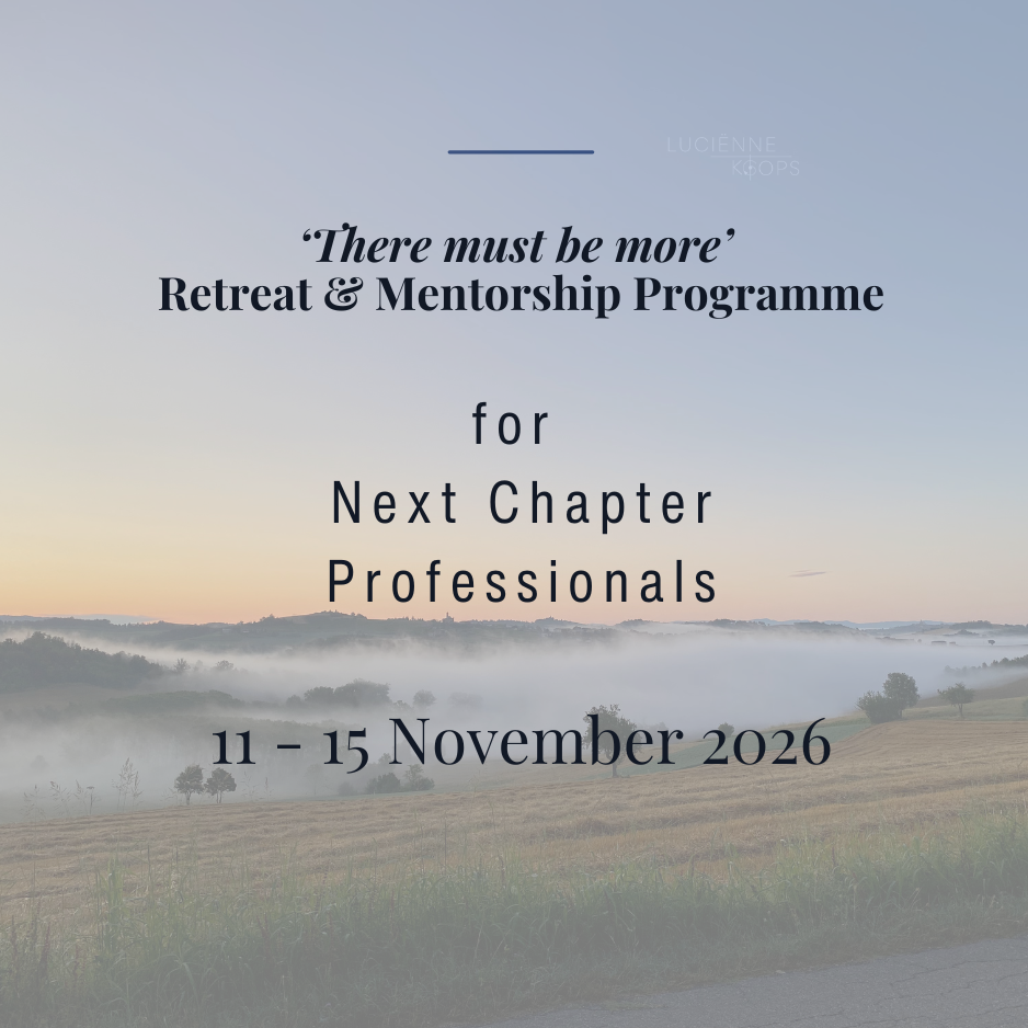 A promotional poster for the 'There must be more' Retreat & Mentorship Programme for Next Chapter professionals, taking place from November 11 to 15, 2026, with a scenic landscape background.