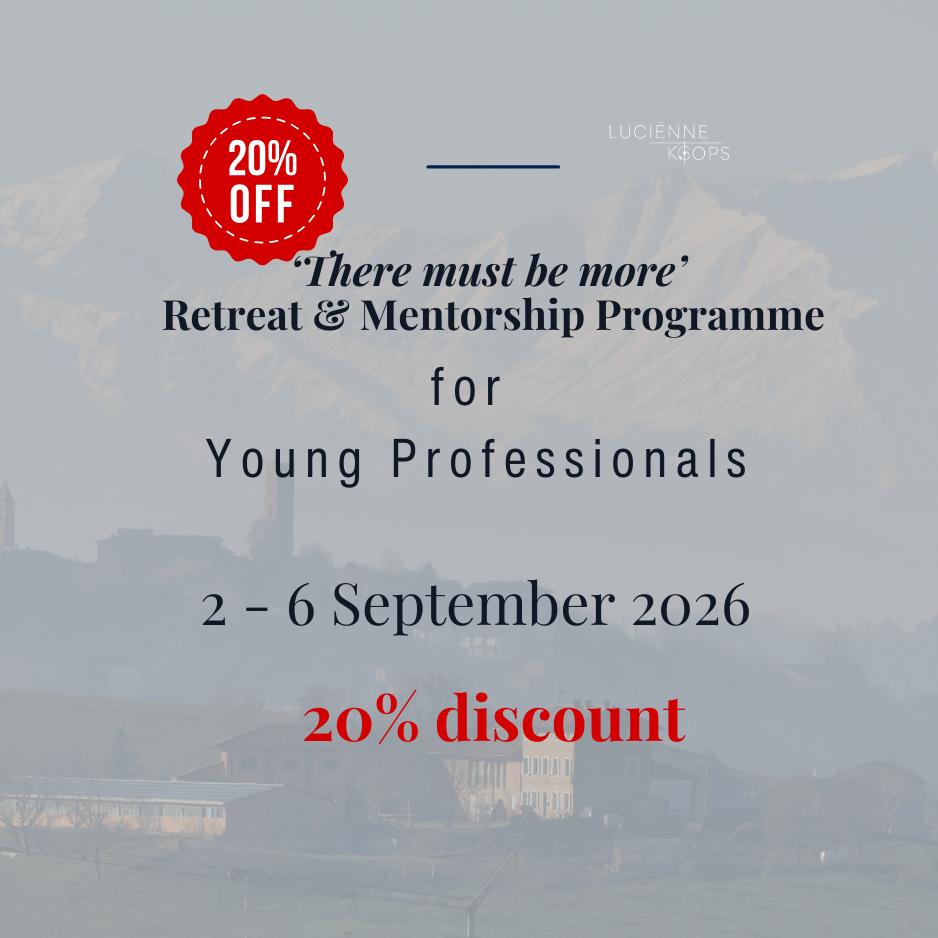 Retreat and mentorship program flyer for young professionals, happening September 2 to 6, 2026, with a mountain background.