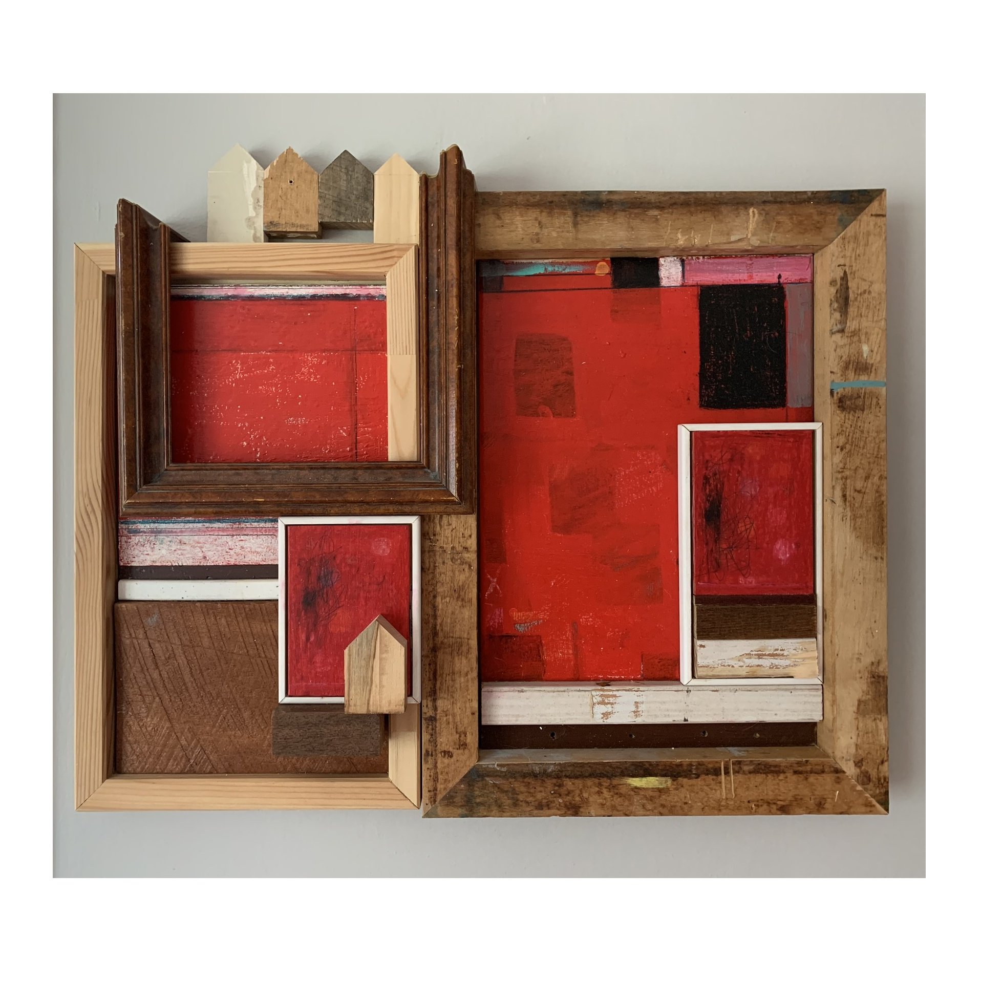 "Flourishing in Rooms", 2020, Mixed Media Paint and Found Wood