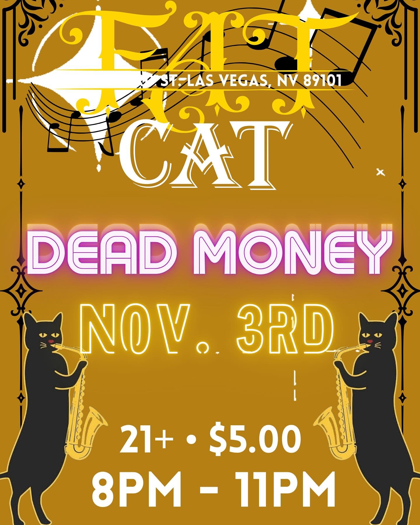 Hey friends! We are BACK from hibernation at @fatcat_lv  Sunday November 3rd! $5.00 cover charge gets you three hours of hang time with your faves and some amazing music and good times. Kick off your fall season with some jams and drinks at the chill