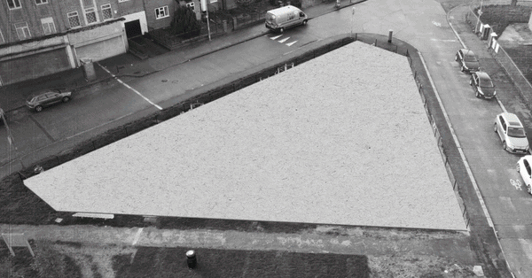 children's playground being built like a puzzle with each piece slotting into place in this animated gif. School kids appear with bouncy filwood lettering above