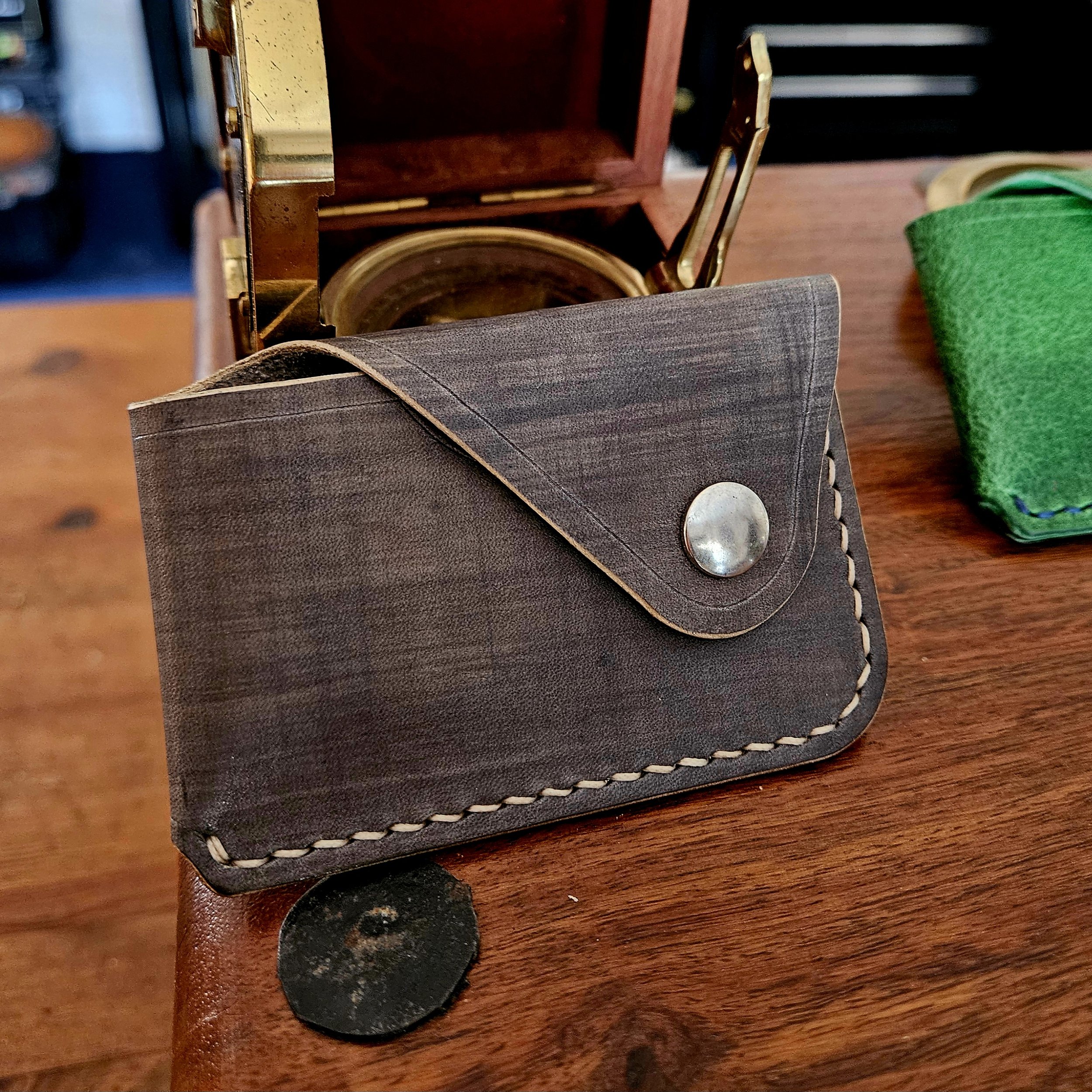 Hand stitched leather minimalist card wallet.