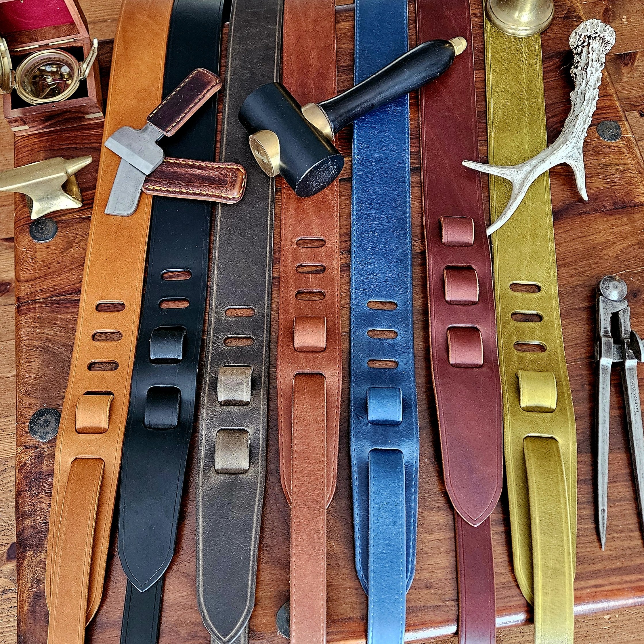 Hand made leather guitar strap. Made in UK.