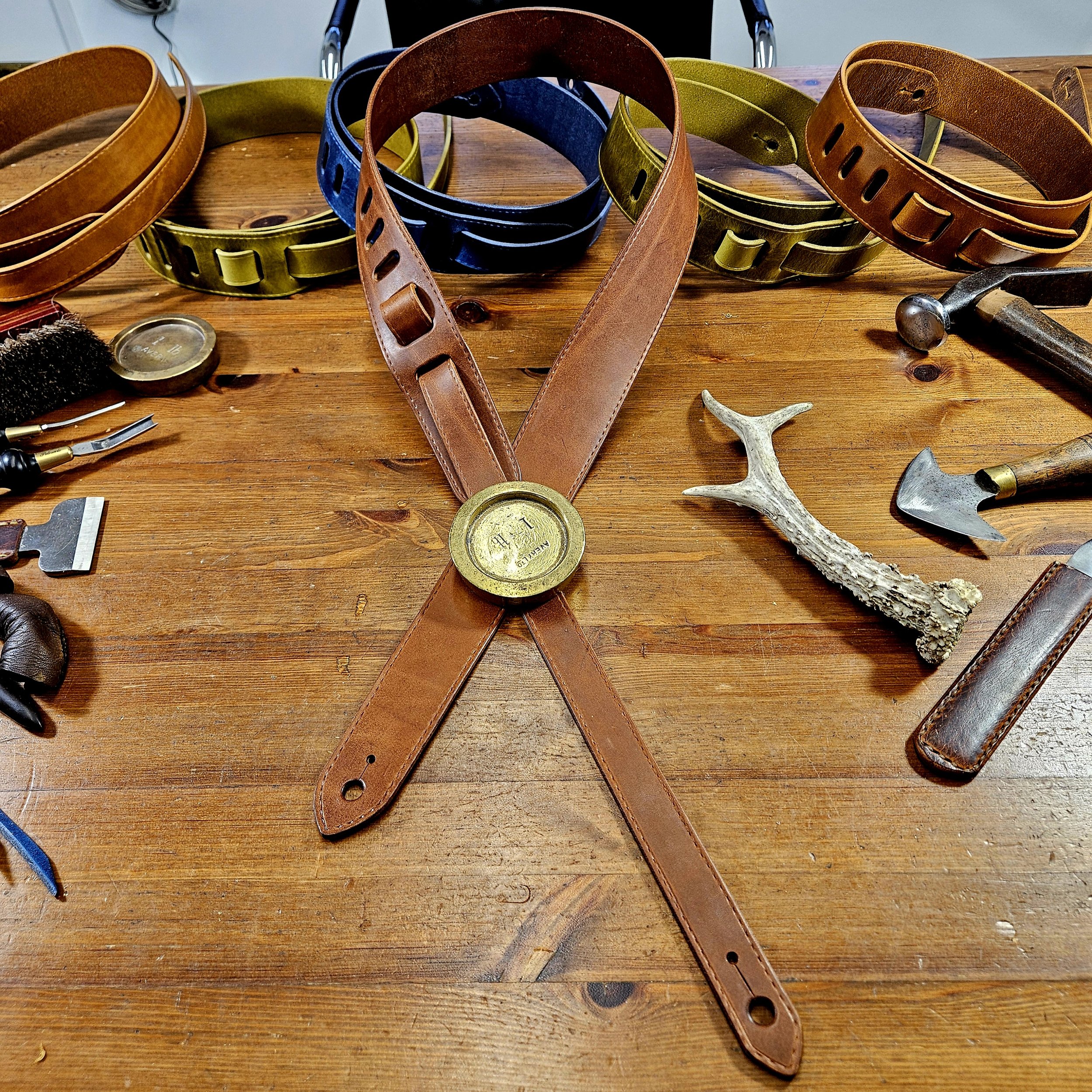 Hand made leather guitar strap. Made in UK.