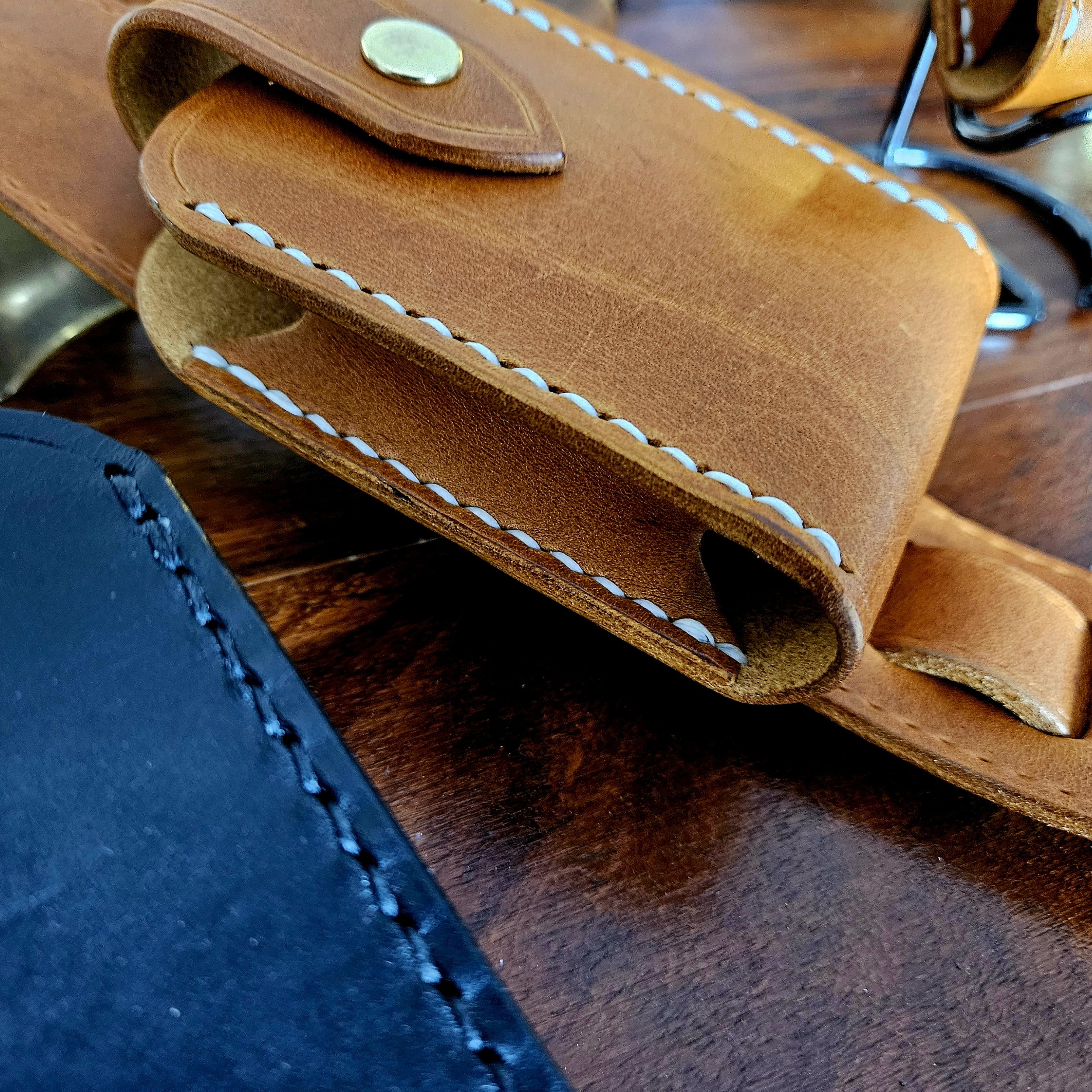Guitar wireless transmitter holster, pocket. Hand made. Vegetable tanned leather. Hand stitched. Made to order. Unique.