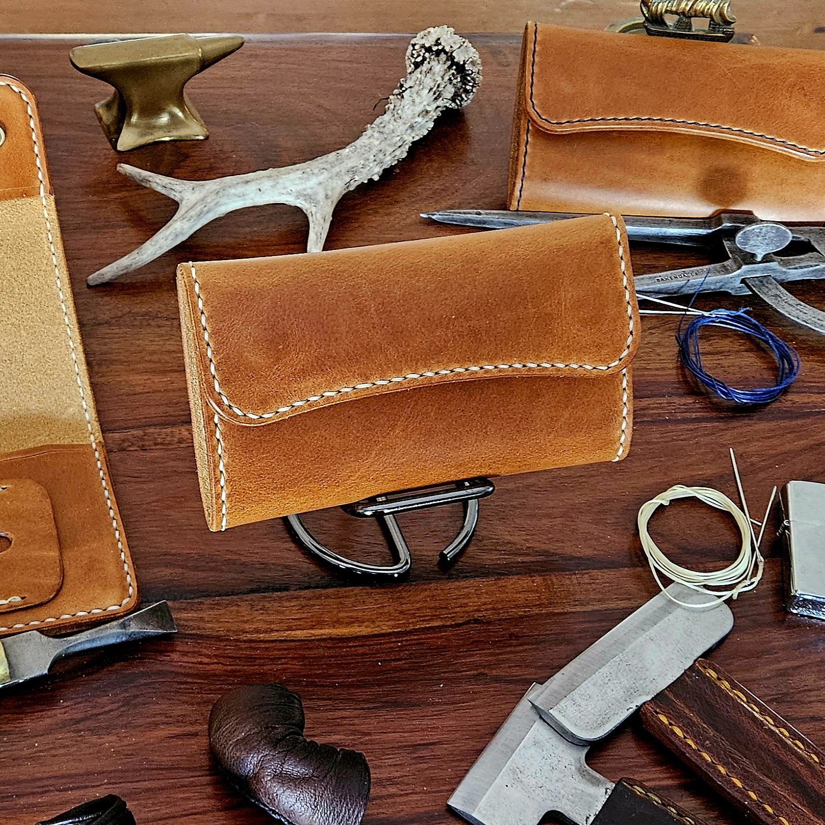 Handmade vegetable tanned leather tobacco pouch. Hand stitched. Unique.