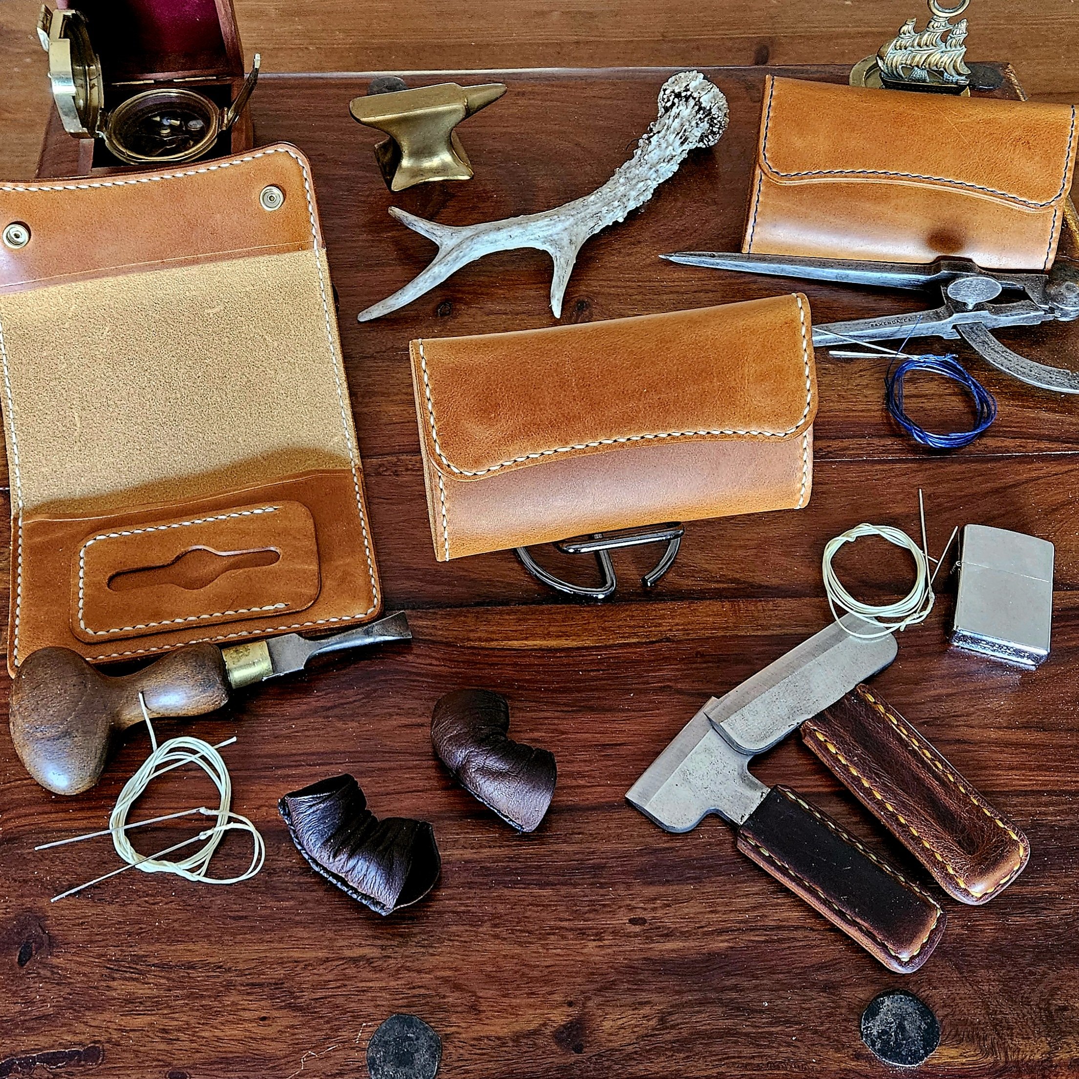 Handmade vegetable tanned leather tobacco pouch. Hand stitched. Unique.