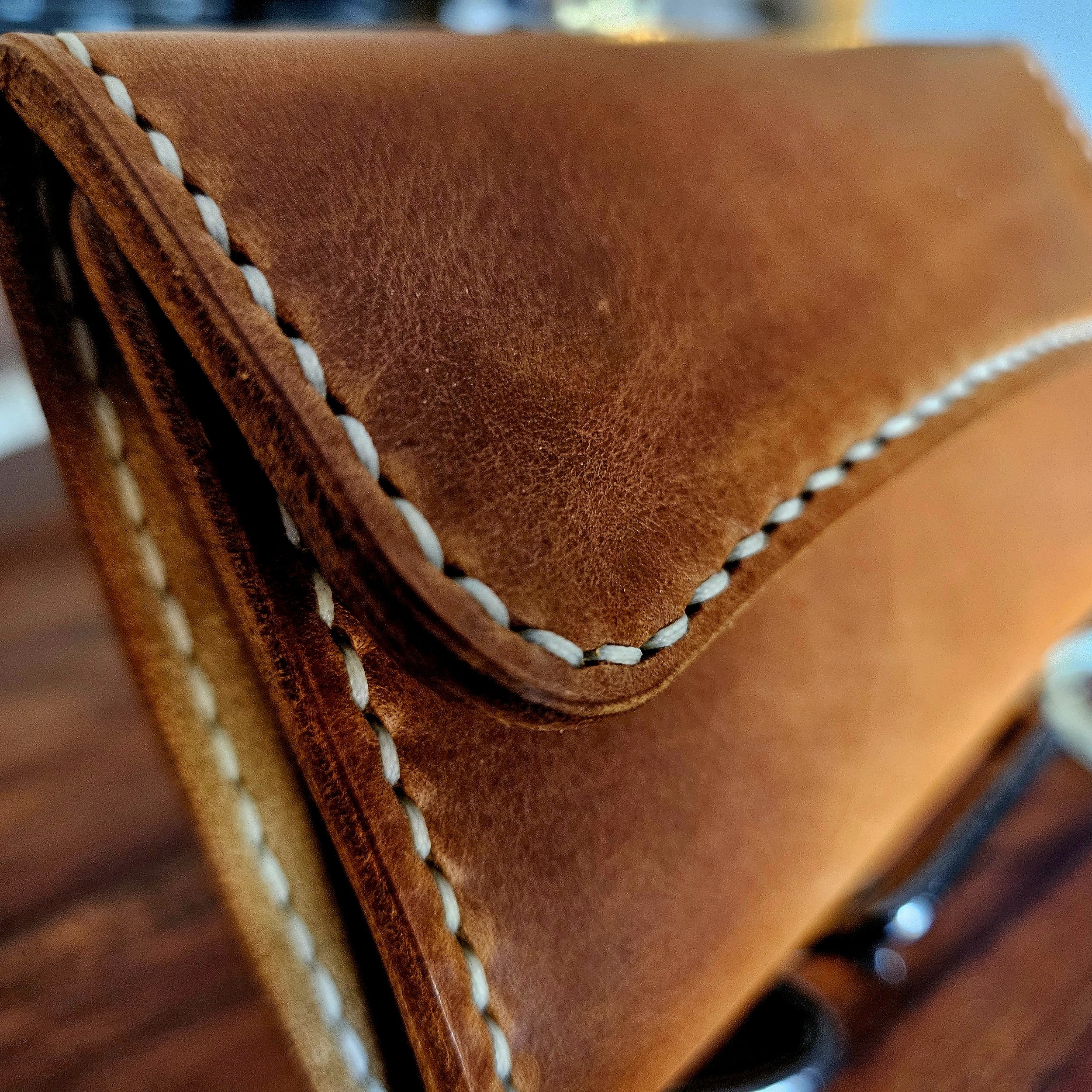Handmade vegetable tanned leather tobacco pouch. Hand stitched. Unique.