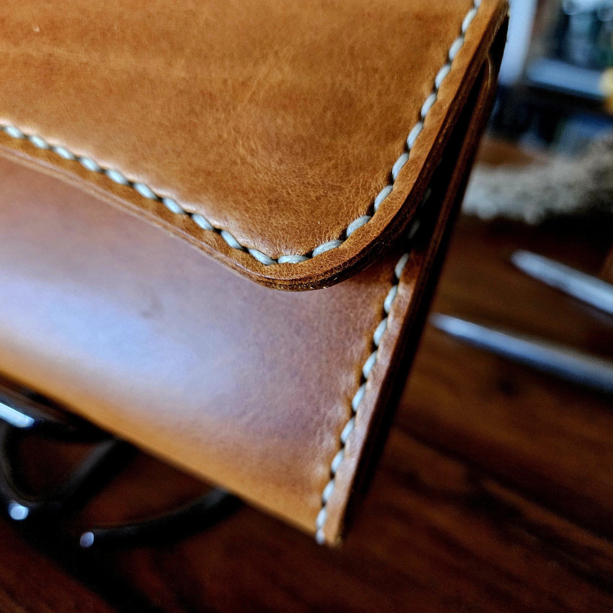 Handmade vegetable tanned leather tobacco pouch. Hand stitched. Unique.