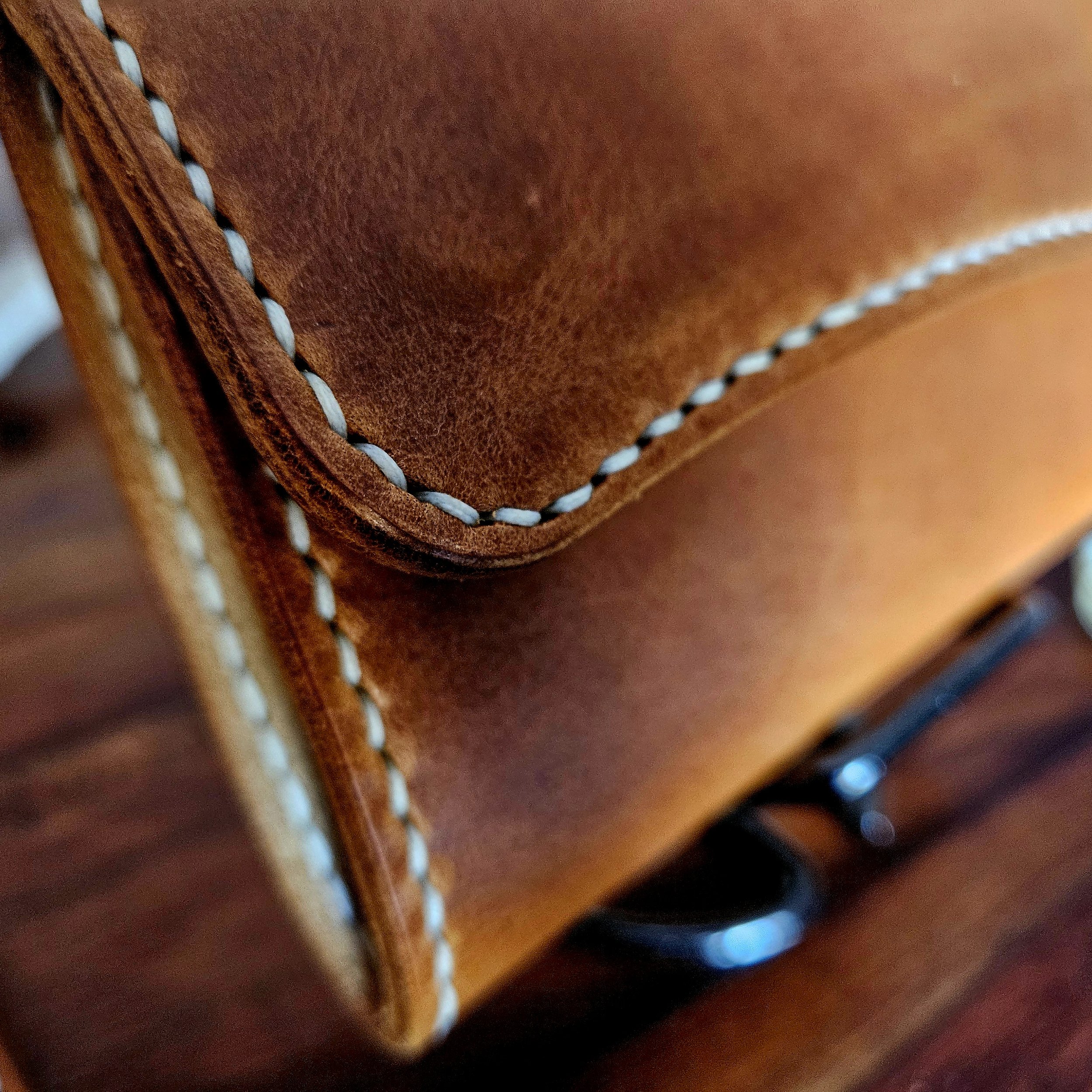 Handmade vegetable tanned leather tobacco pouch. Hand stitched. Unique.