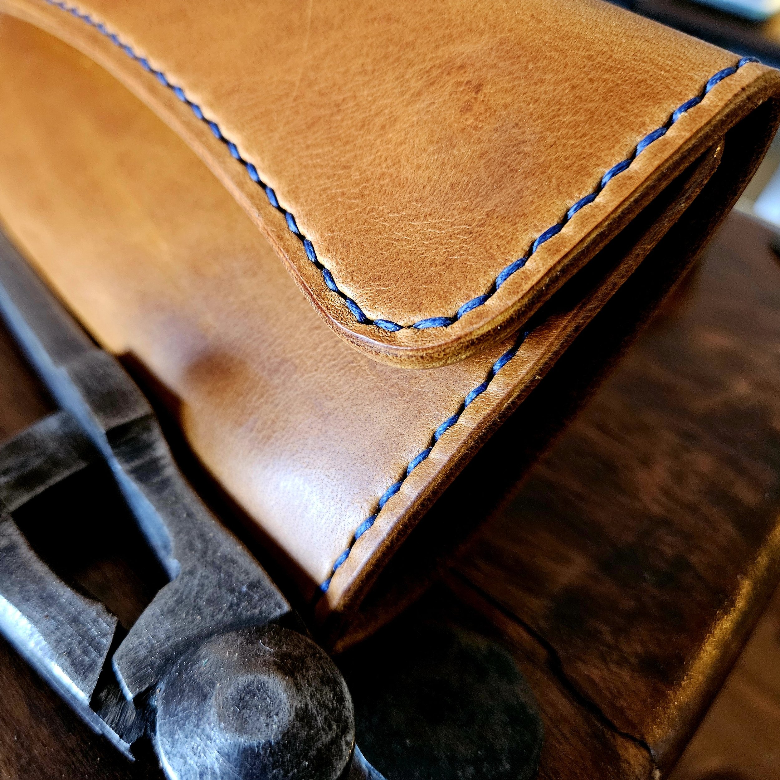 Handmade vegetable tanned leather tobacco pouch. Hand stitched. Unique.