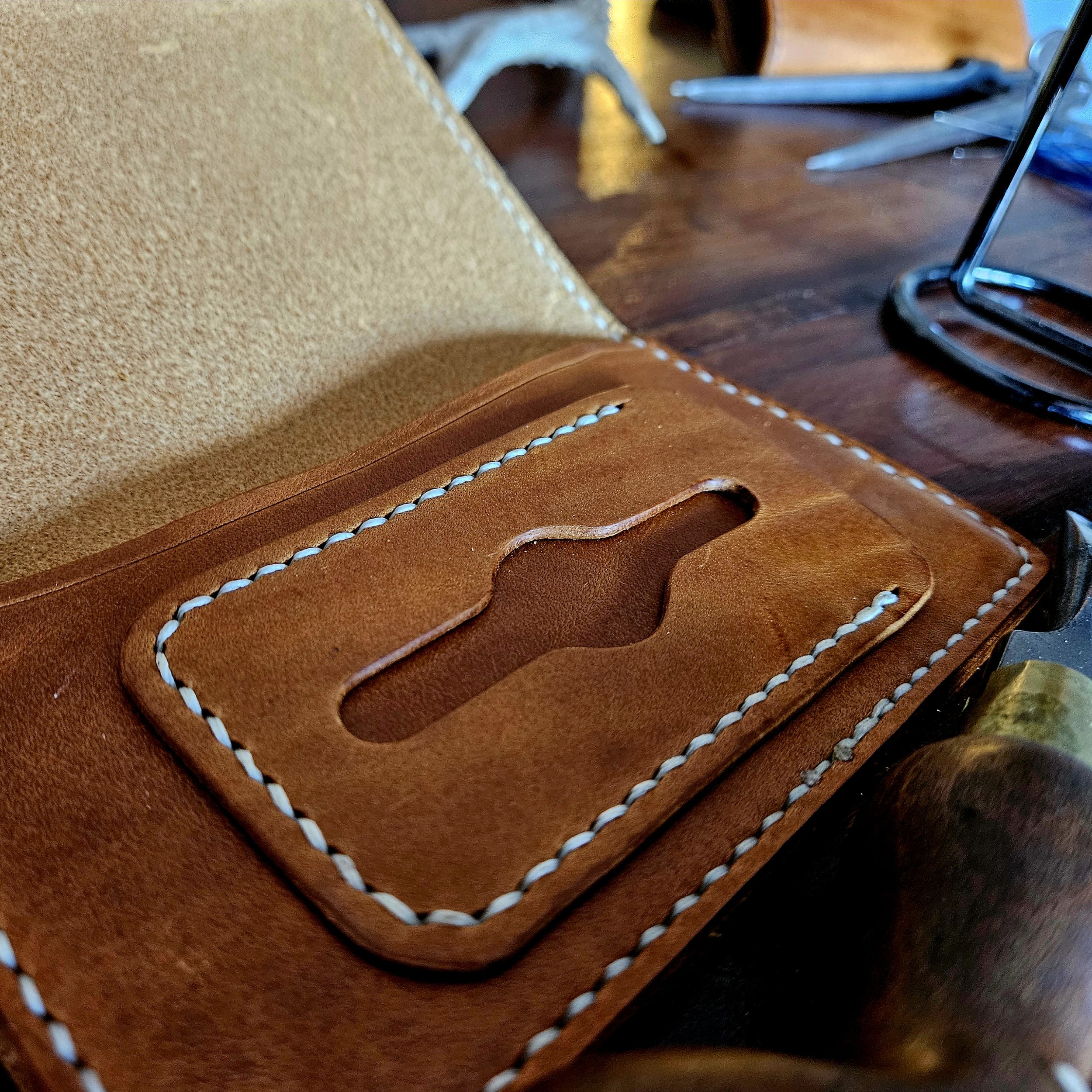 Handmade vegetable tanned leather tobacco pouch. Hand stitched. Unique.
