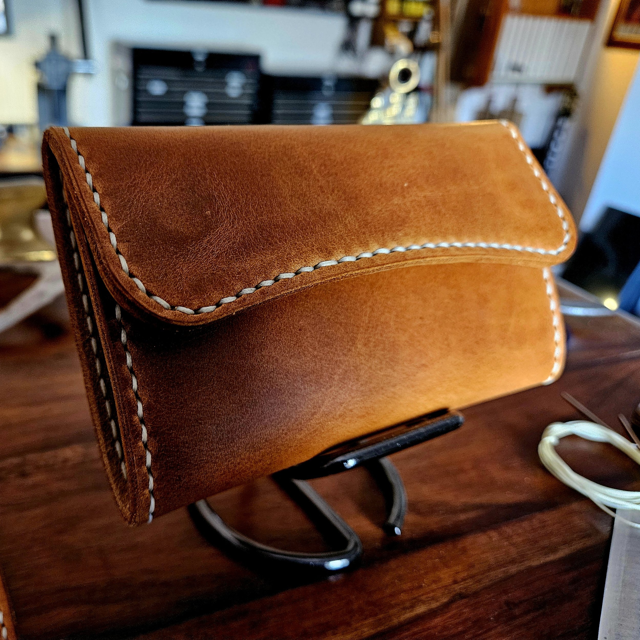Handmade vegetable tanned leather tobacco pouch. Hand stitched. Unique.
