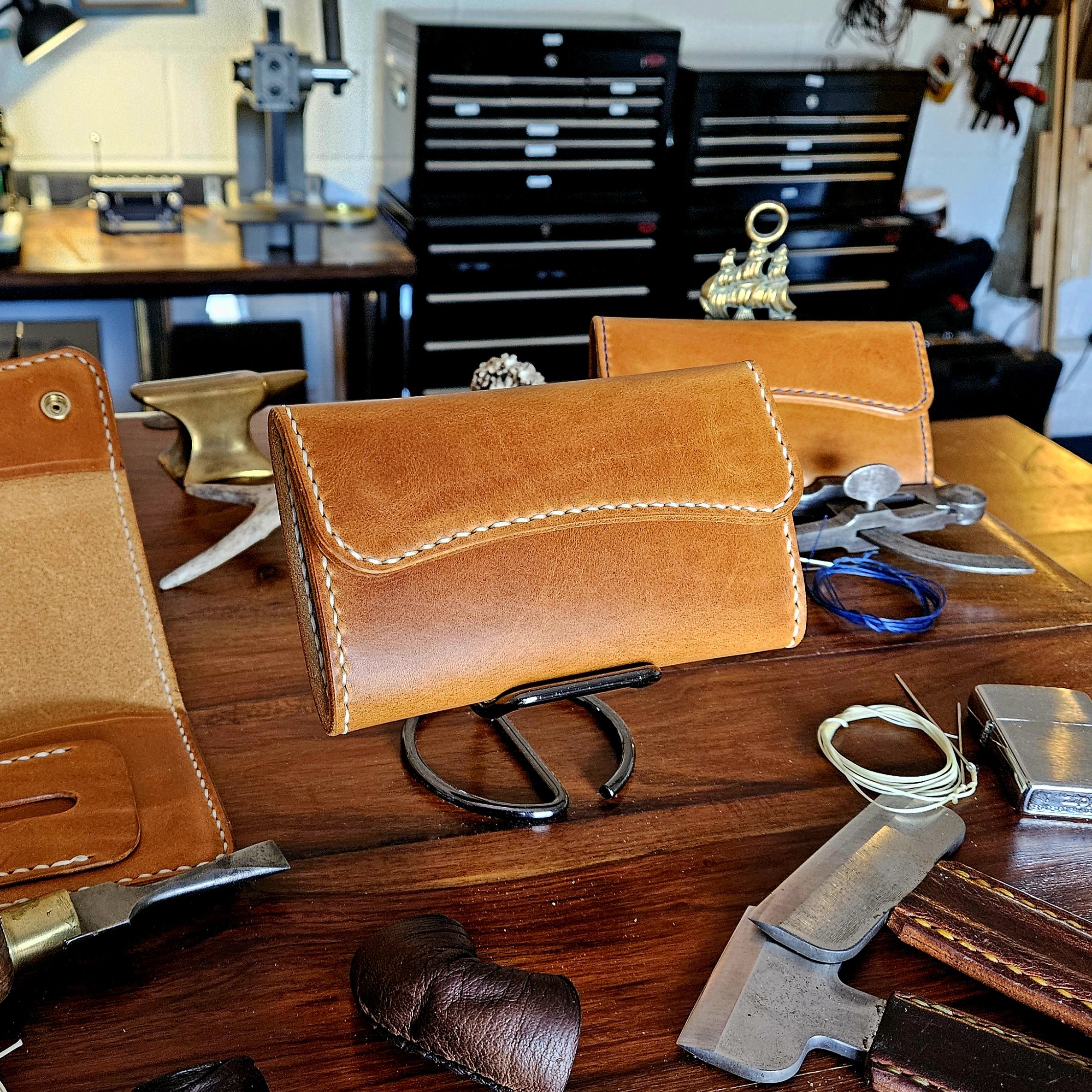 Handmade vegetable tanned leather tobacco pouch. Hand stitched. Unique.