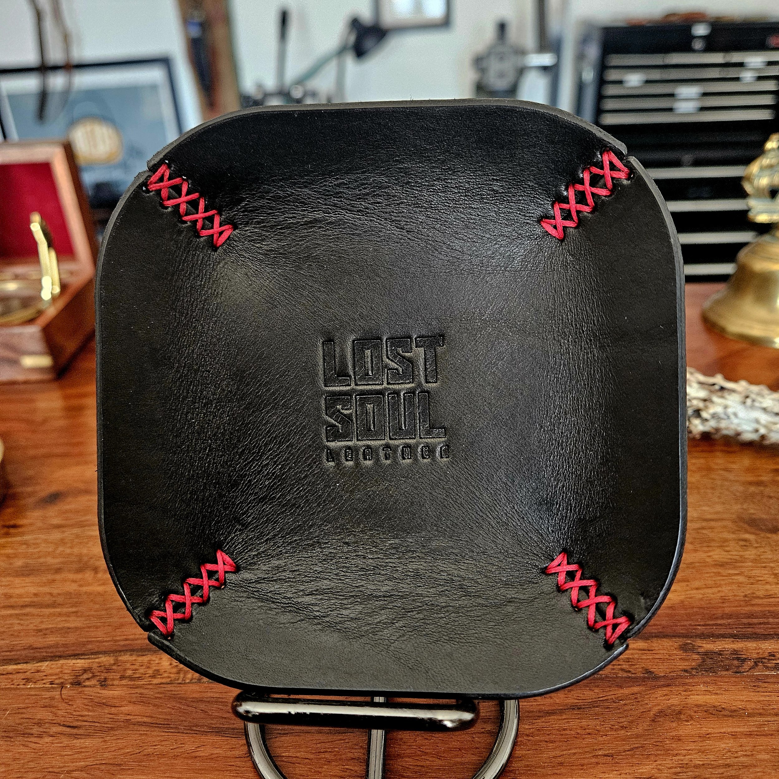 Leather tray, hand stitched. Personalised leather tray. Hand stitched. Vegetable tanned leather.