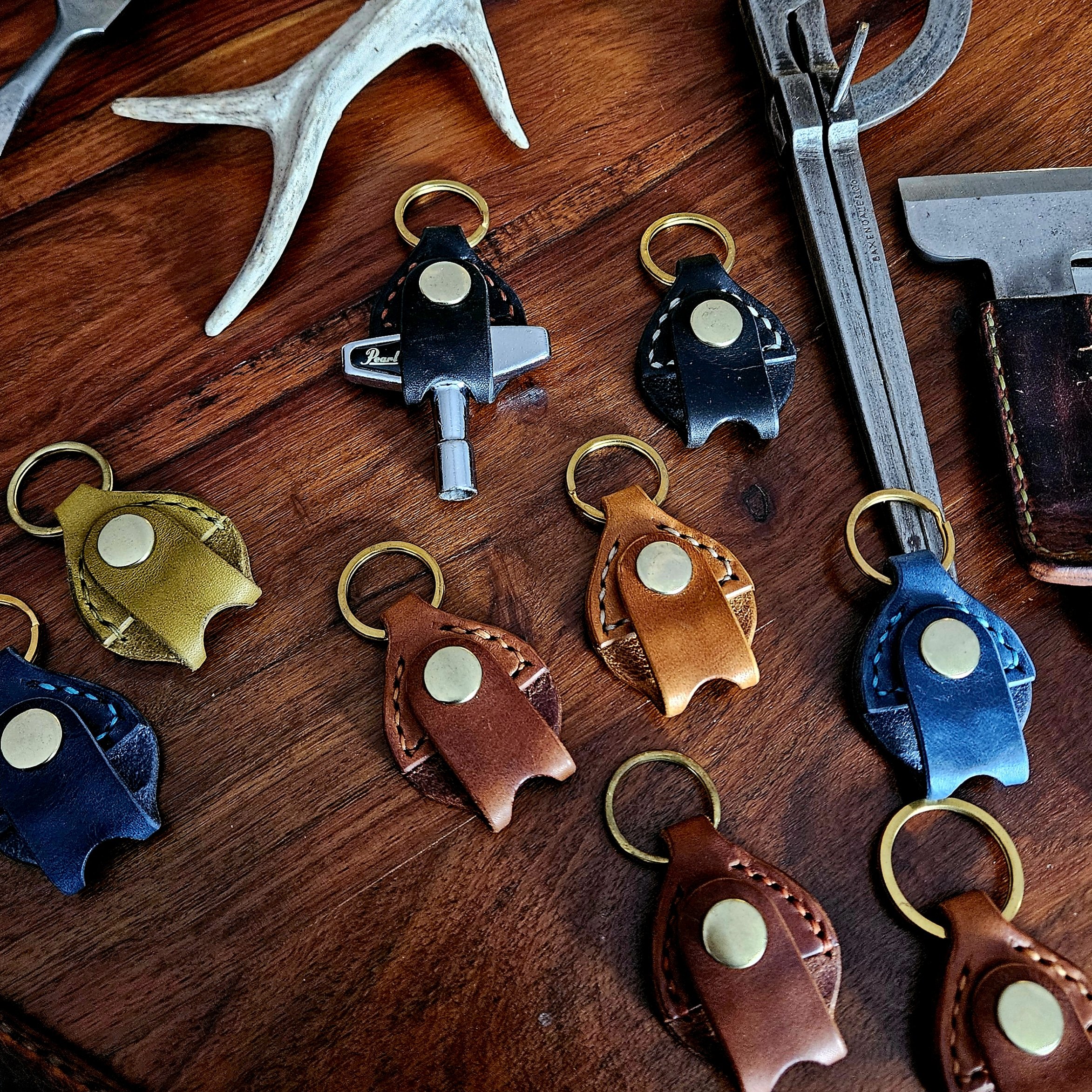 Drum key fob. Drummers accessory. Leather. Vegetable tanned leather. Solid brass fittings. Hand stitched. Unique.