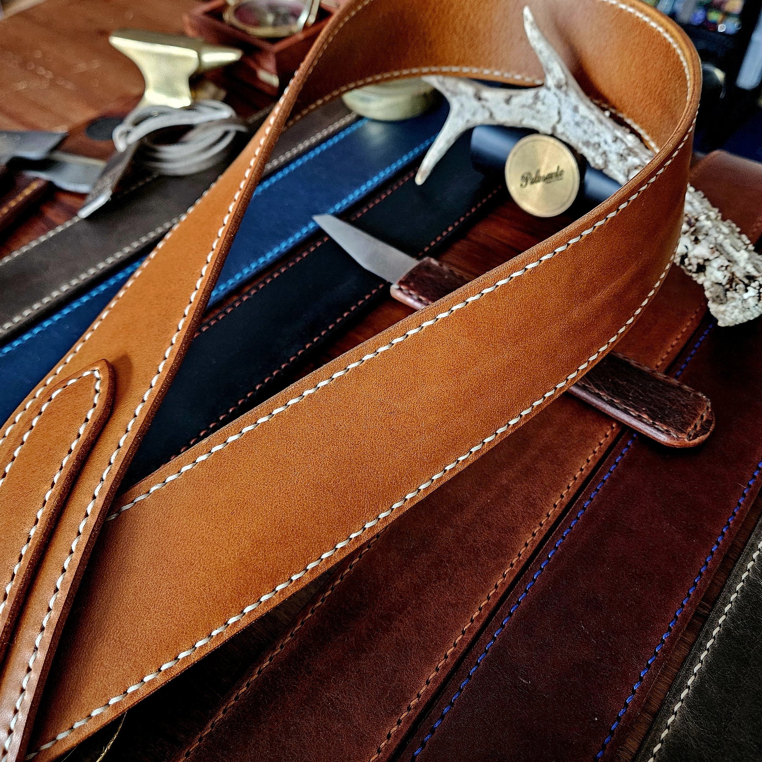 Hand made, hand stitched leather guitar strap. Highest quality UK sourced leather. Made to measure.