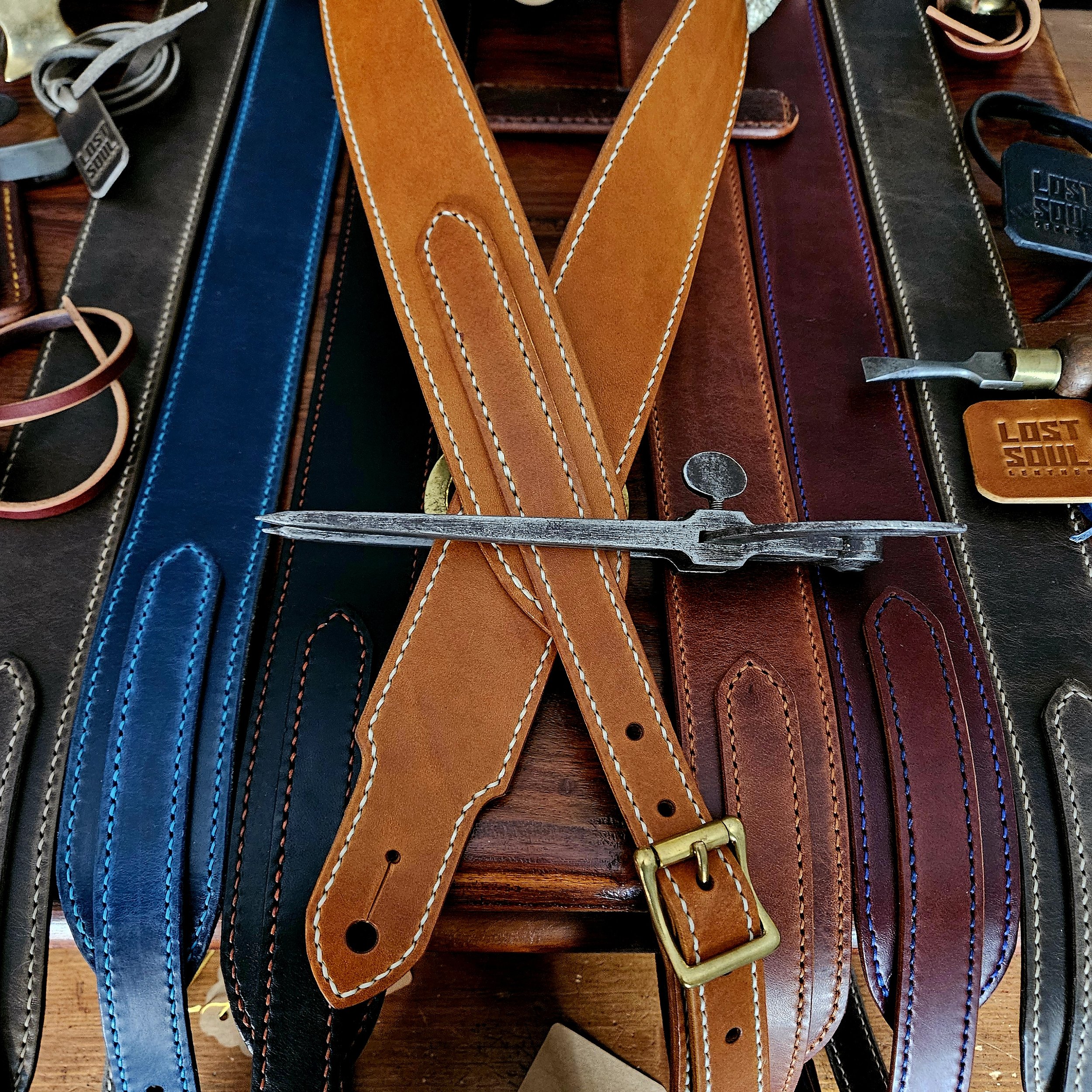 Hand made, hand stitched leather guitar strap. Highest quality UK sourced leather. Made to measure.