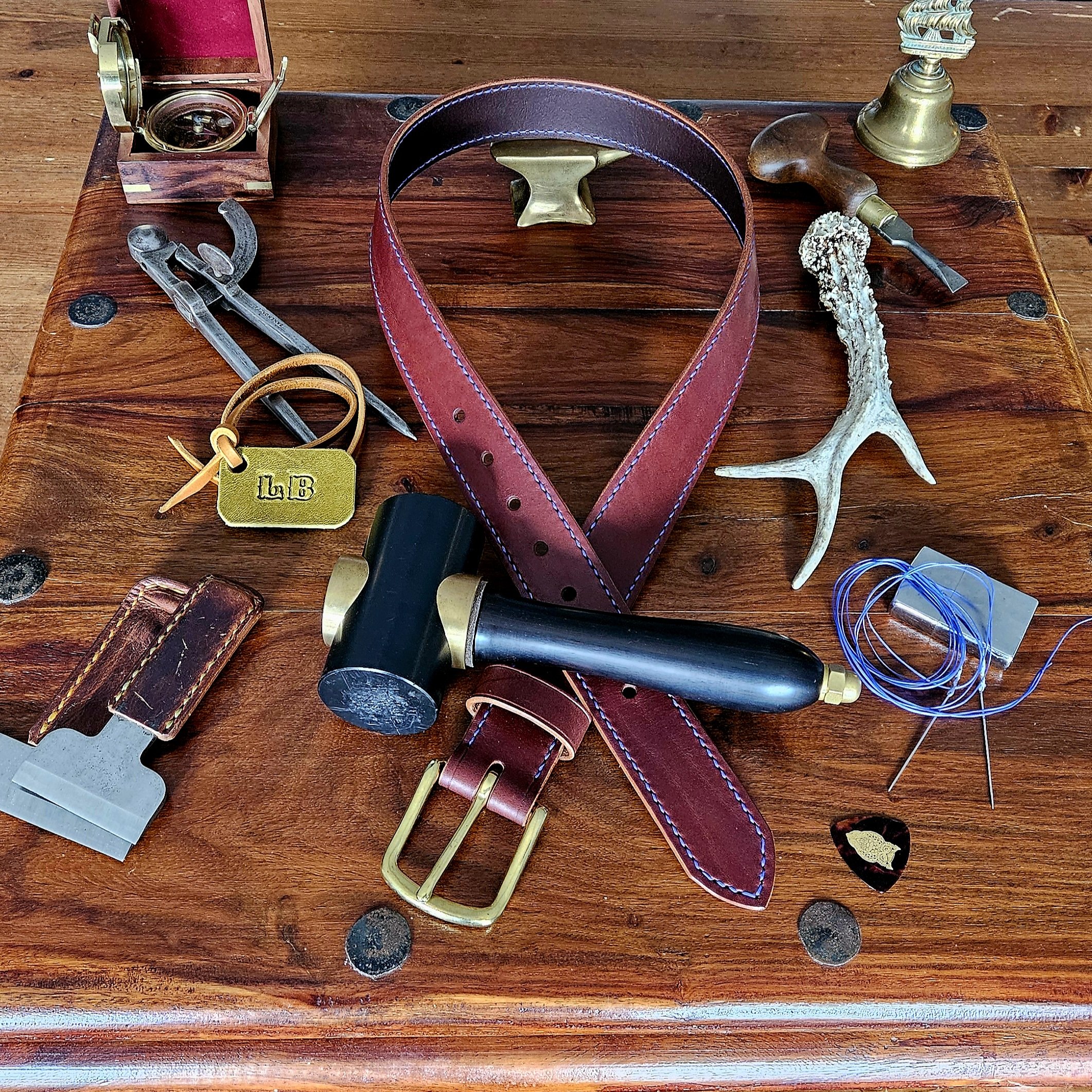 Handmade vegetable tanned leather belt. Made to measure. Hand stitched. Unique. One of a kind. Made in UK.