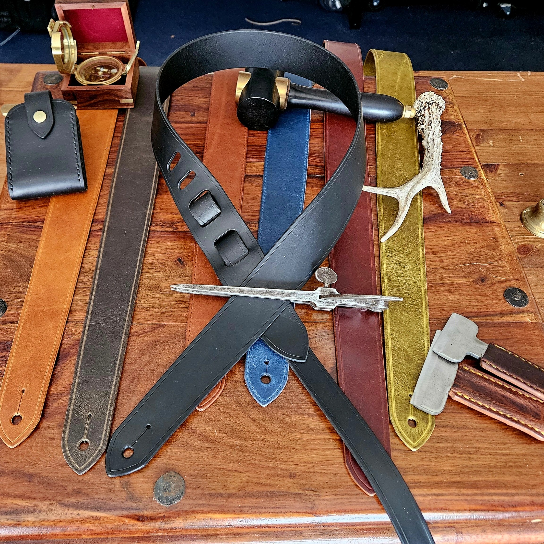 Hand made leather guitar strap. Made in UK.