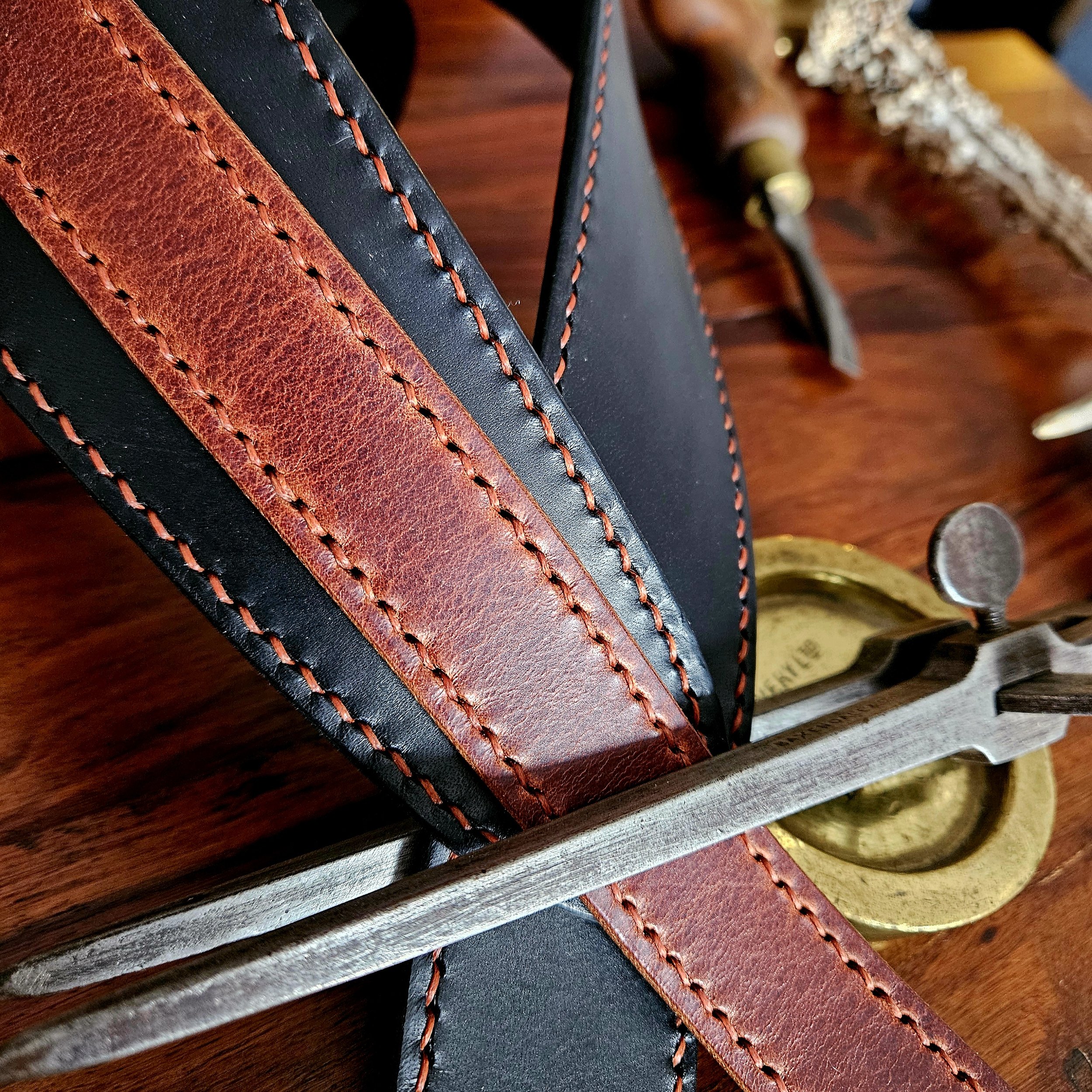 Hand made, hand stitched leather guitar strap. Highest quality UK sourced leather. Made to measure.