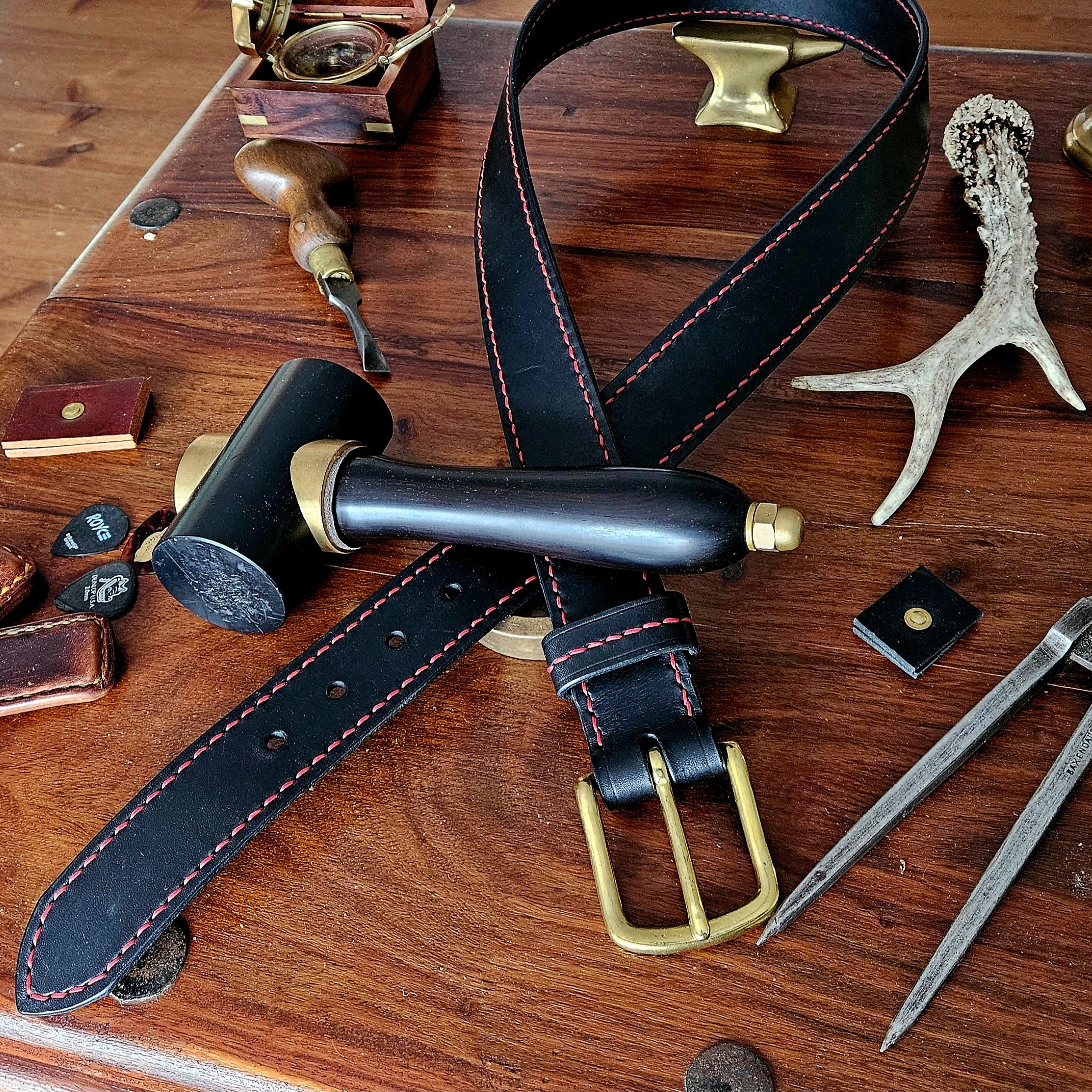 Handmade vegetable tanned leather belt. Made to measure. Hand stitched. Unique. One of a kind. Made in UK.