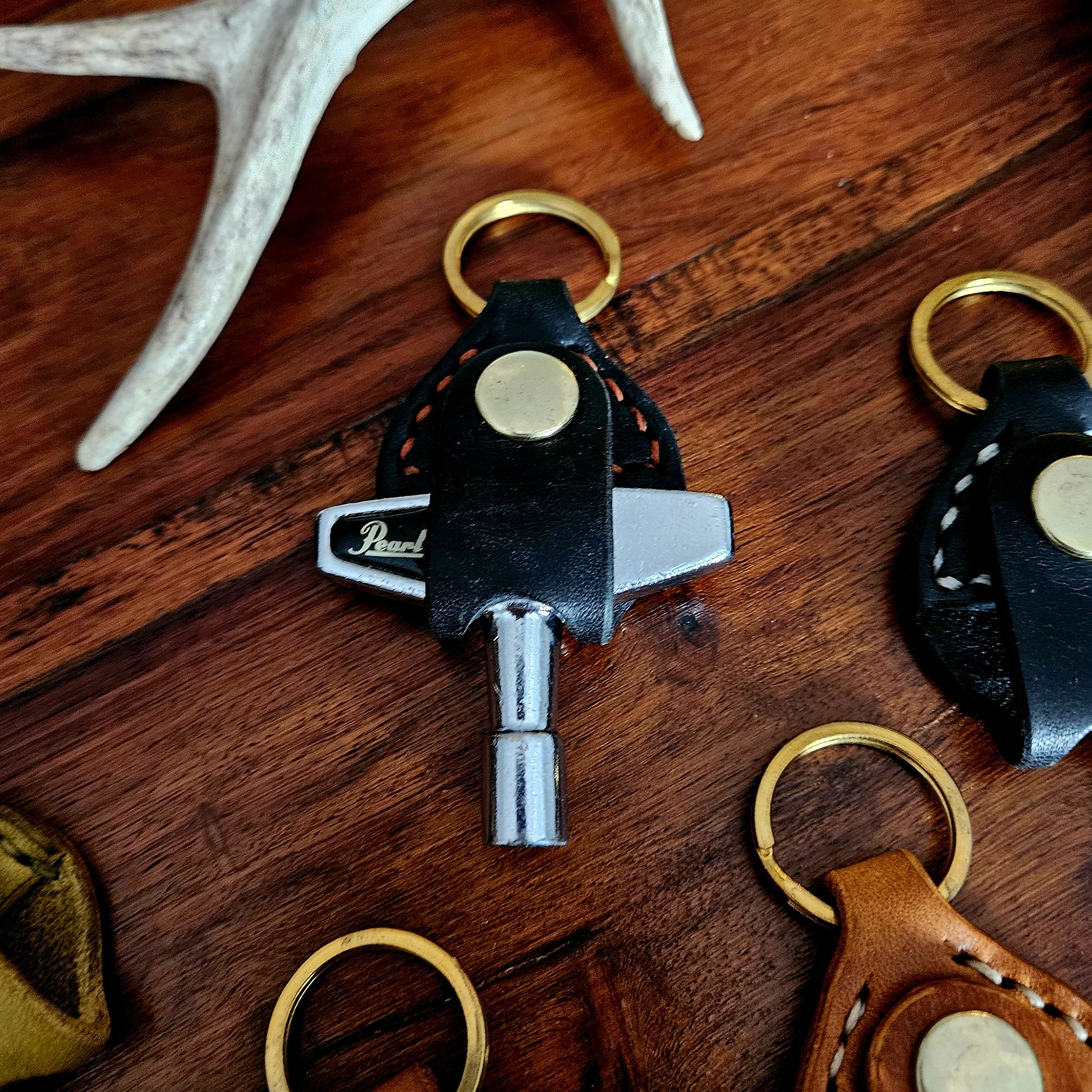 Drum key fob. Drummers accessory. Leather. Vegetable tanned leather. Solid brass fittings. Hand stitched. Unique.