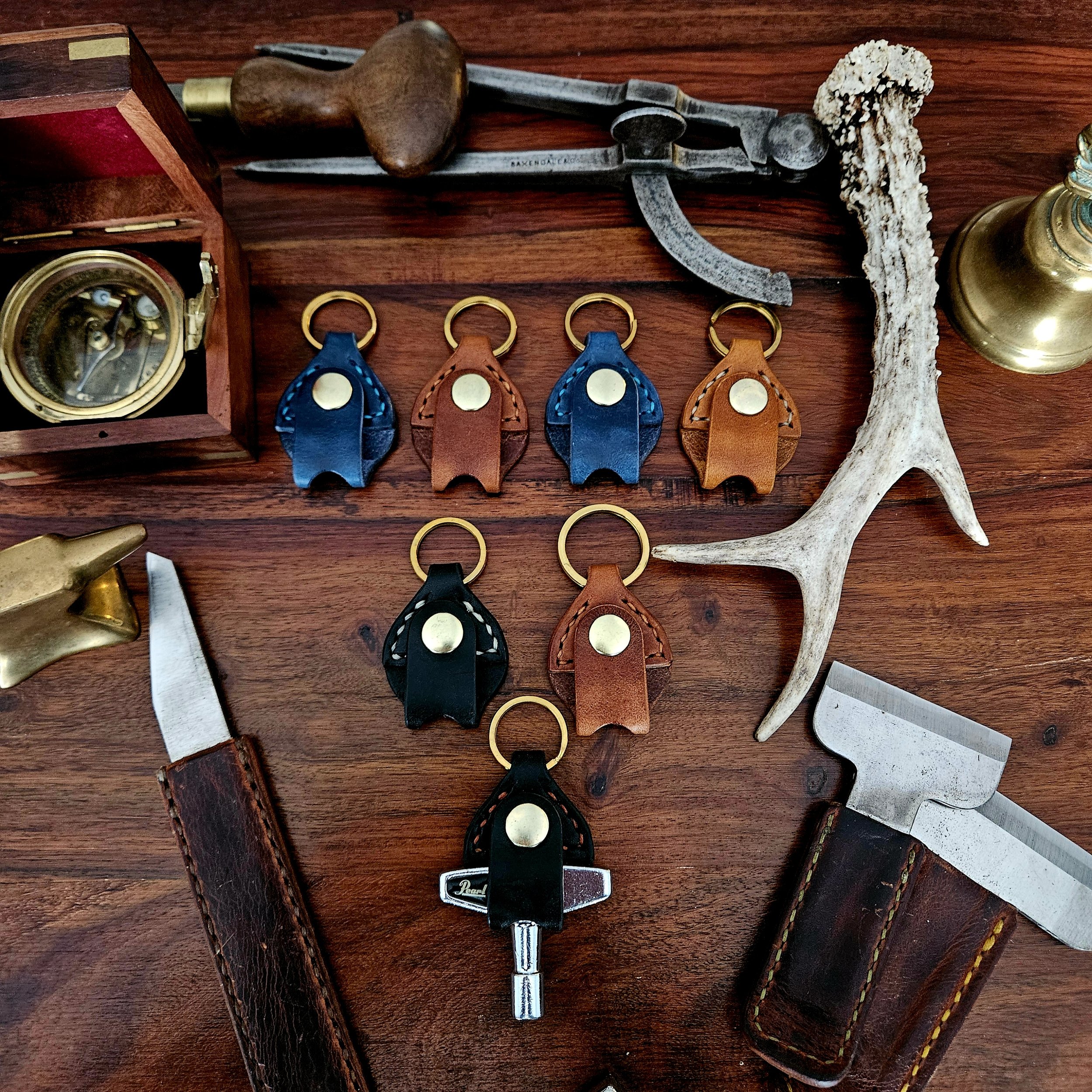 Drum key fob. Drummers accessory. Leather. Vegetable tanned leather. Solid brass fittings. Hand stitched. Unique.