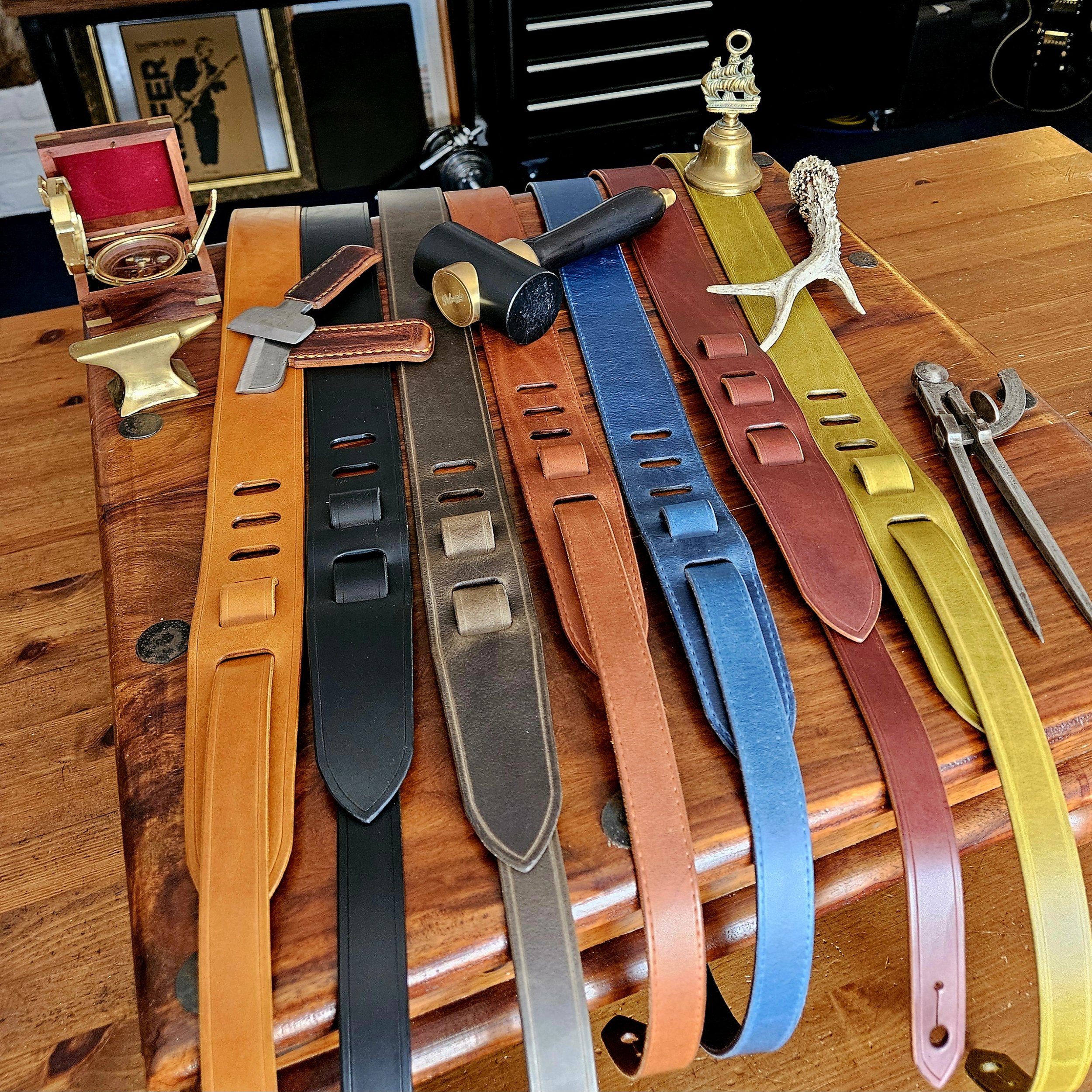 Hand made leather guitar strap. Made in UK.