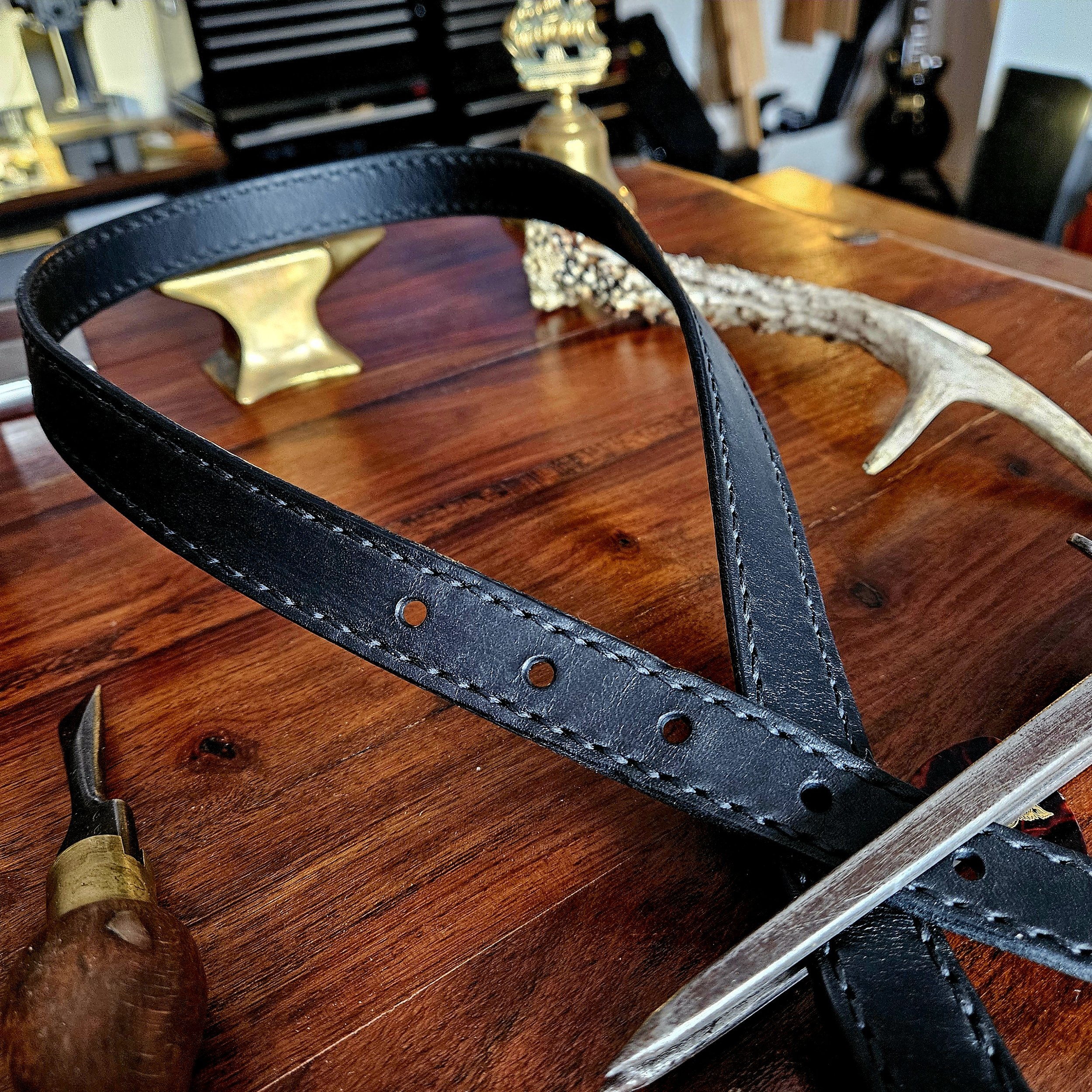 Handmade vegetable tanned leather belt. Made to measure. Hand stitched. Unique. One of a kind. Made in UK.