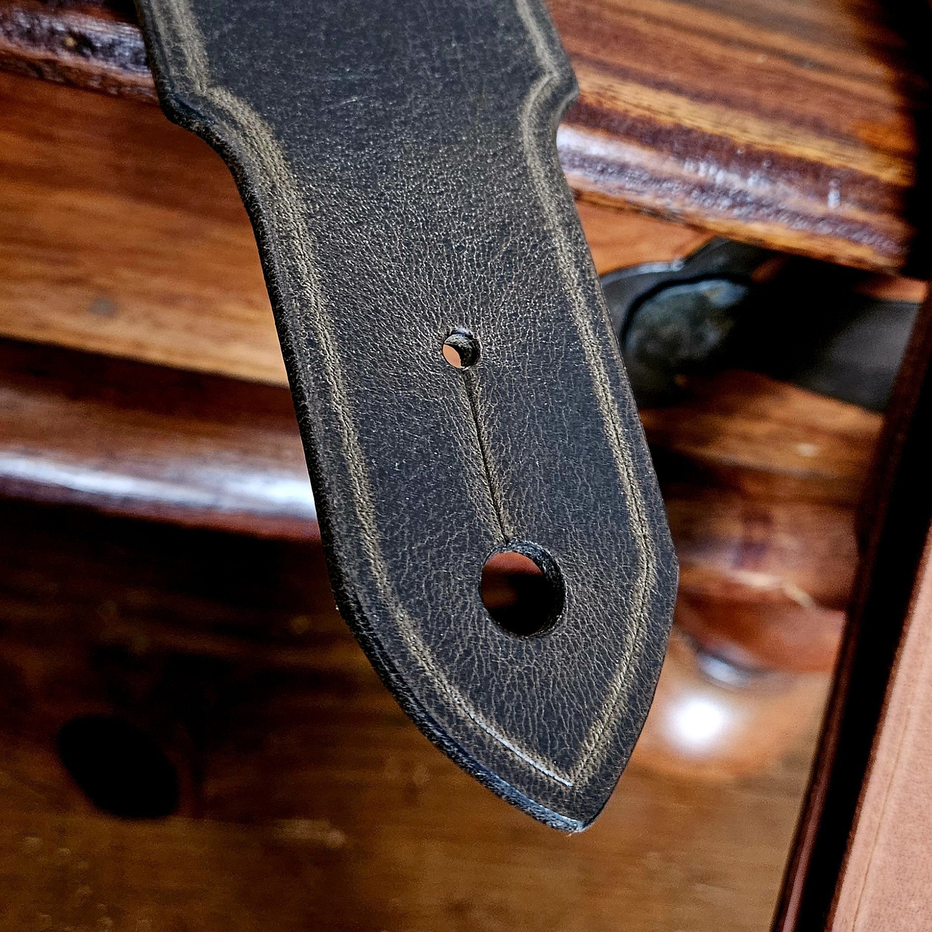 Hand made leather guitar strap. Solid Brass Buckle. Riveted. Made in UK.