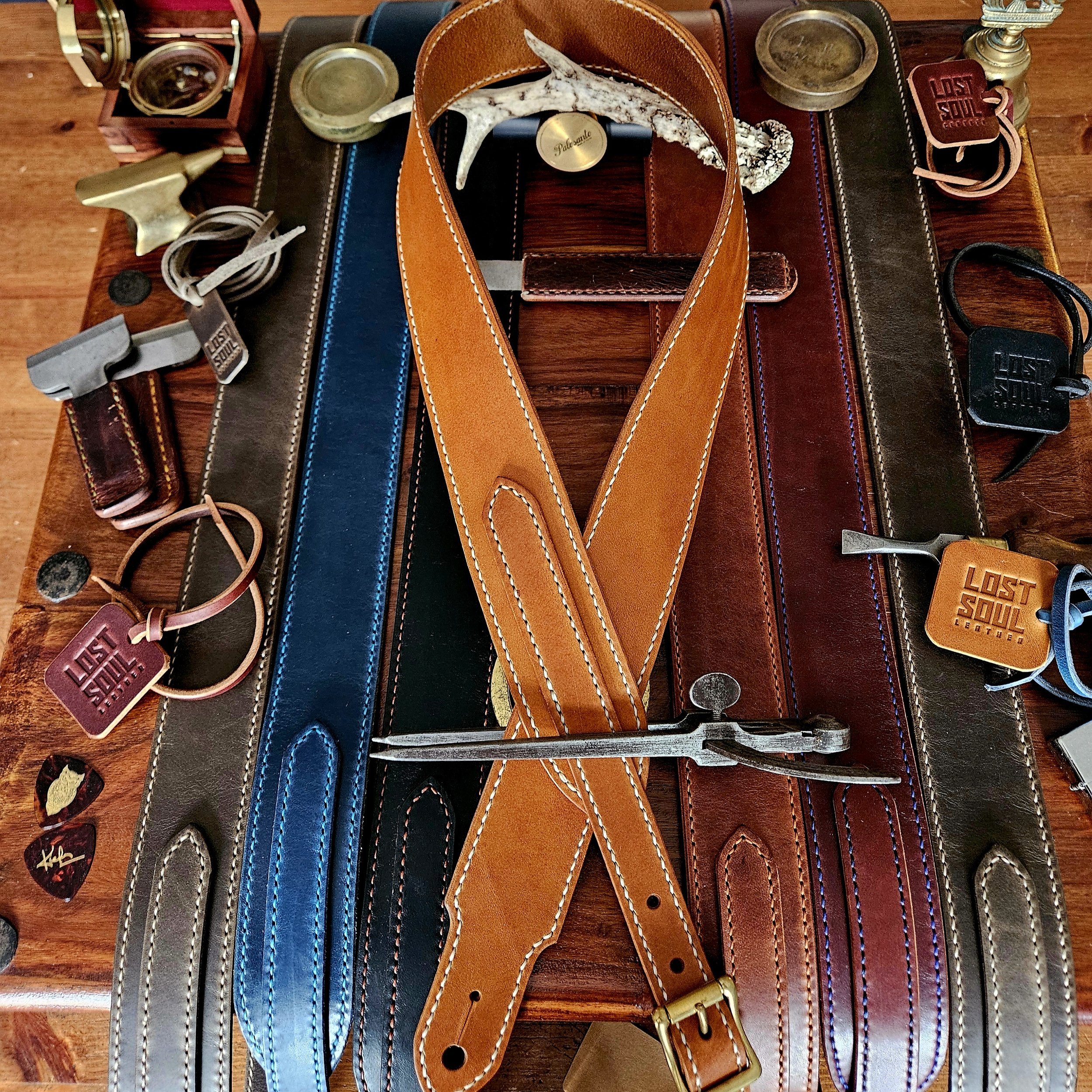 Hand made, hand stitched leather guitar strap. Highest quality UK sourced leather. Made to measure.