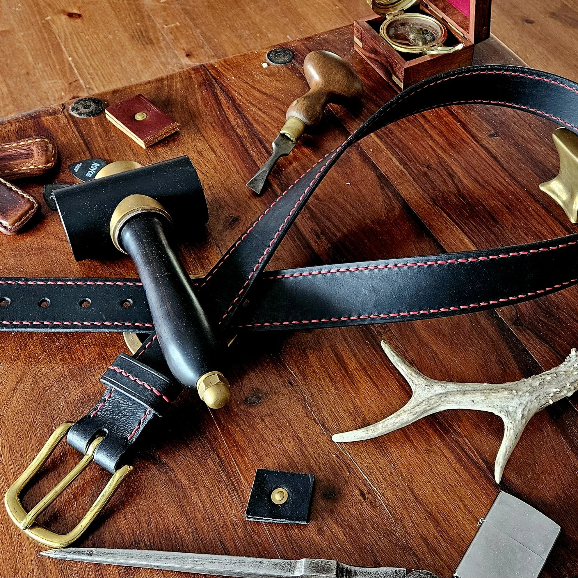 Handmade vegetable tanned leather belt. Made to measure. Hand stitched. Unique. One of a kind. Made in UK.