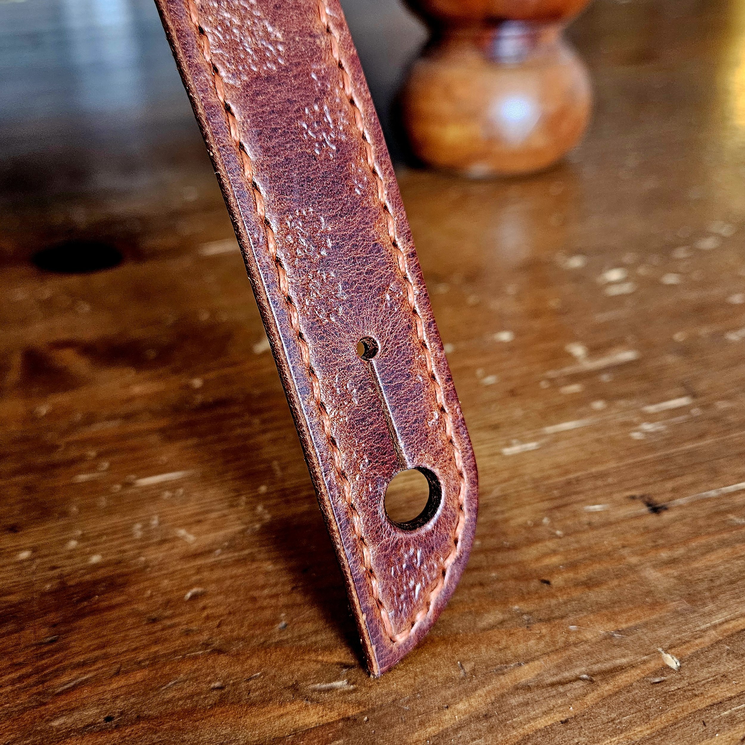 Hand made, hand stitched leather guitar strap. Highest quality UK sourced leather. Made to measure.