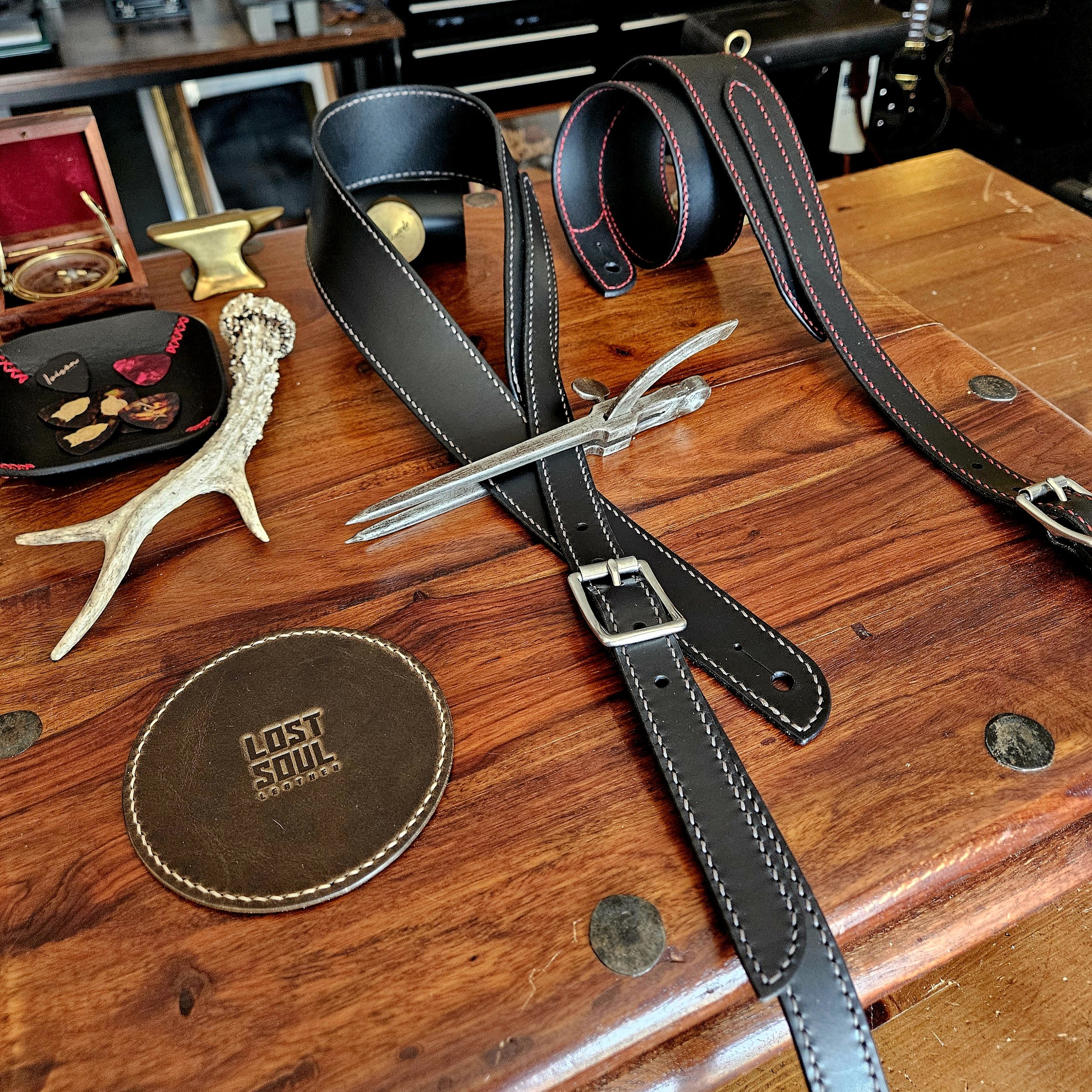 Hand made, hand stitched leather guitar strap. Highest quality UK sourced leather. Made to measure.
